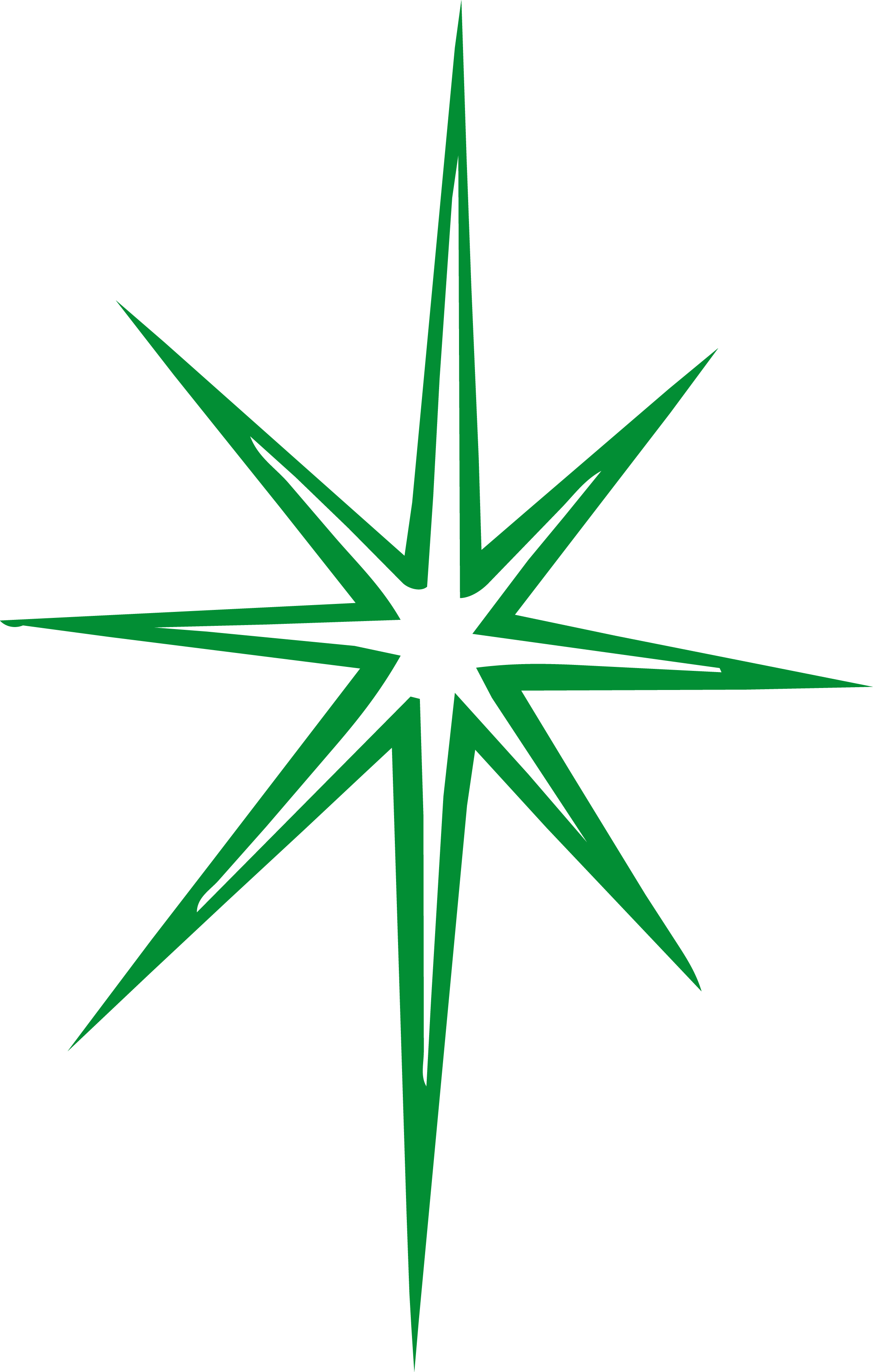 A black background with a stylized green starburst design.