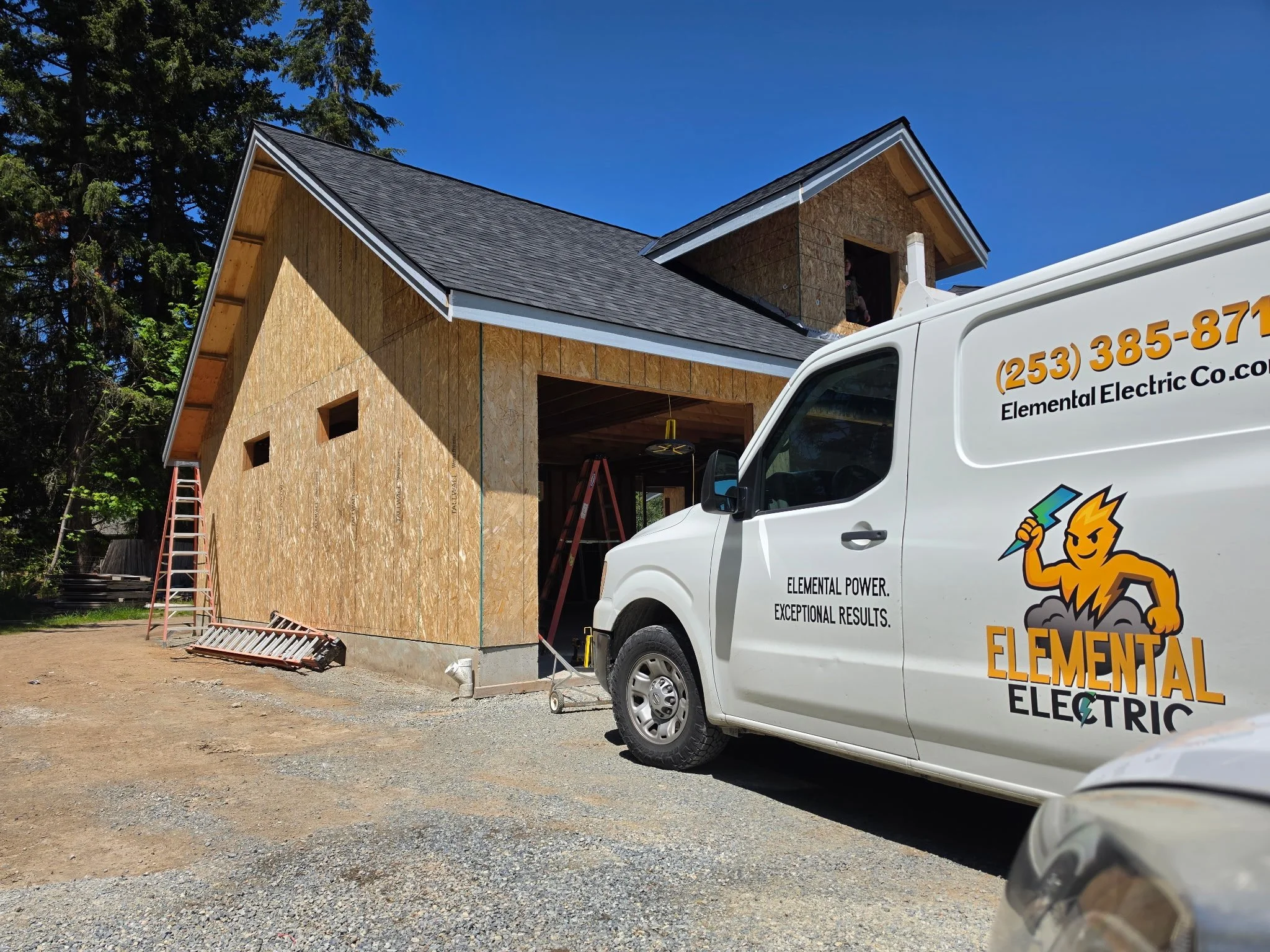 Elemental Electric service vehicle at a new residential construction project in Graham, WA.