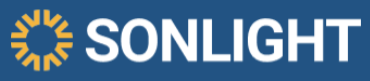 Logo of Sunlight with a blue background, yellow sun icon, and white text