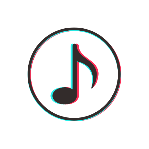 Colorful TikTok logo icon with blue and pink outlines inside a black circle.