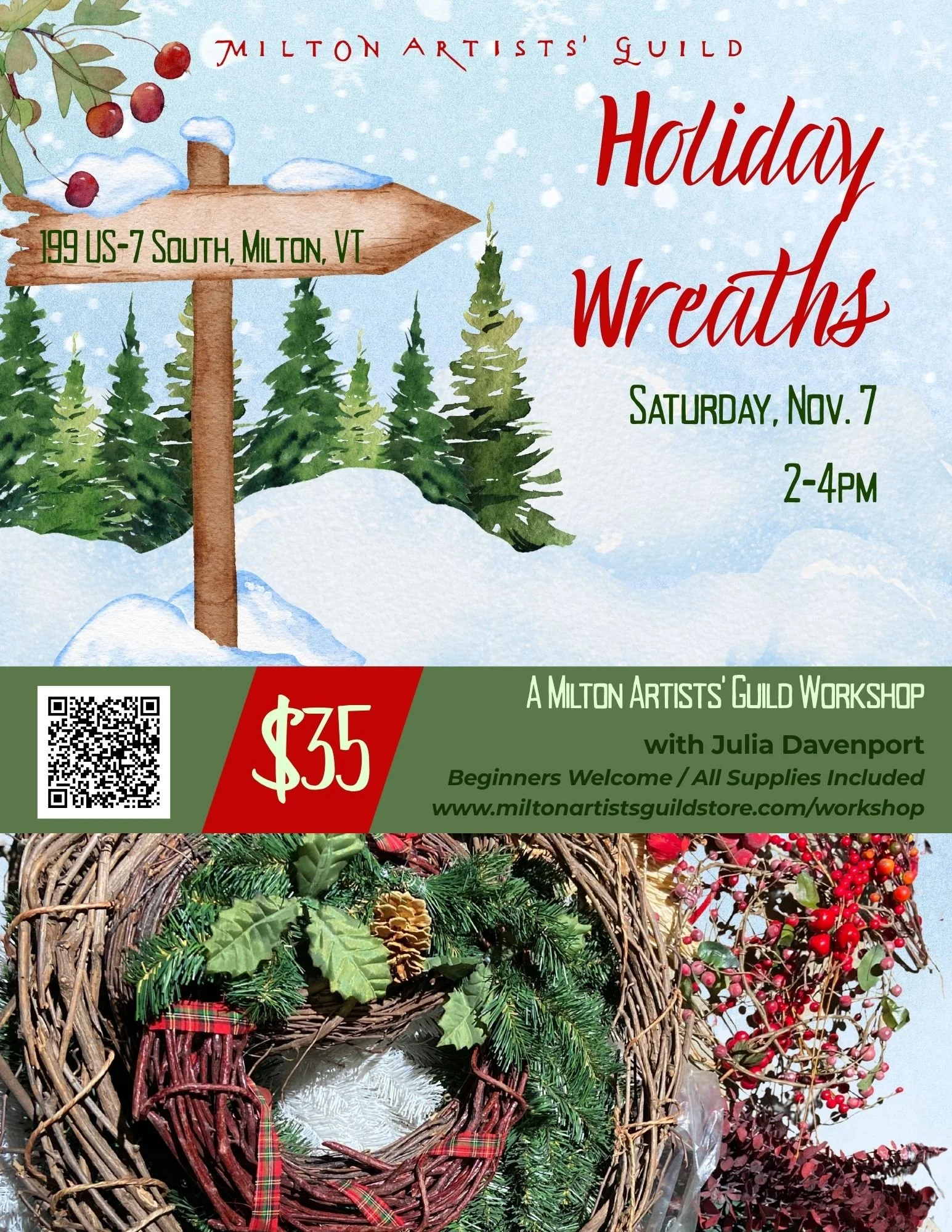 Milton Artists' Guild Nonprofit Flyer: Holiday Wreaths Workshop