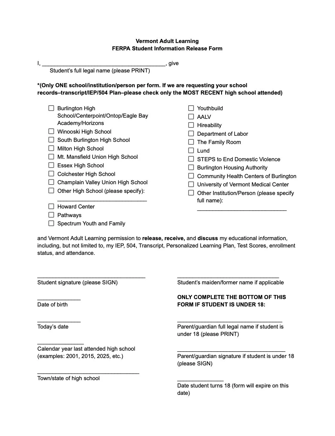 Educational Institution Information Release FERPA Form with Checkboxes by Fiadhnait Moser
