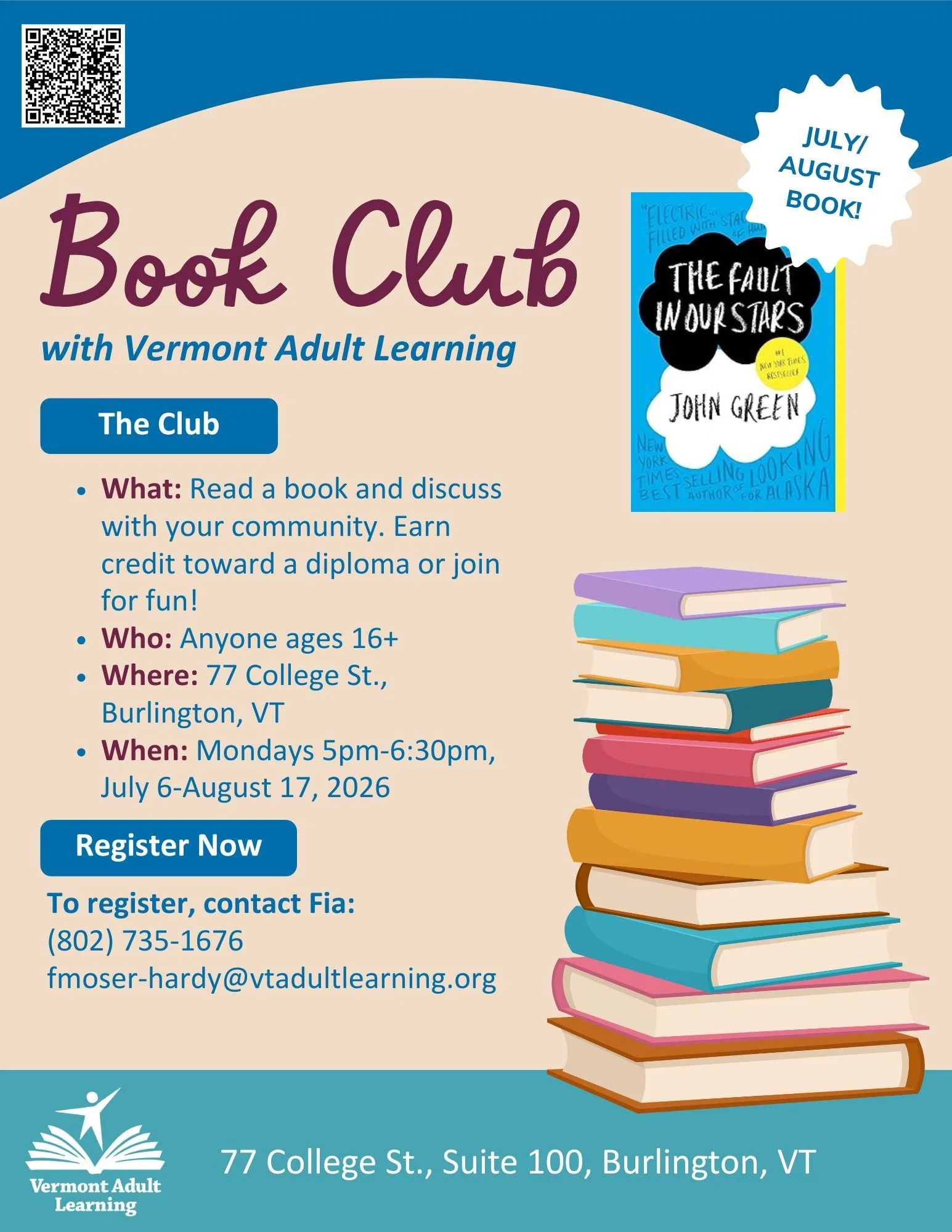 Vermont Adult Learning Programming Flyer: Book Club