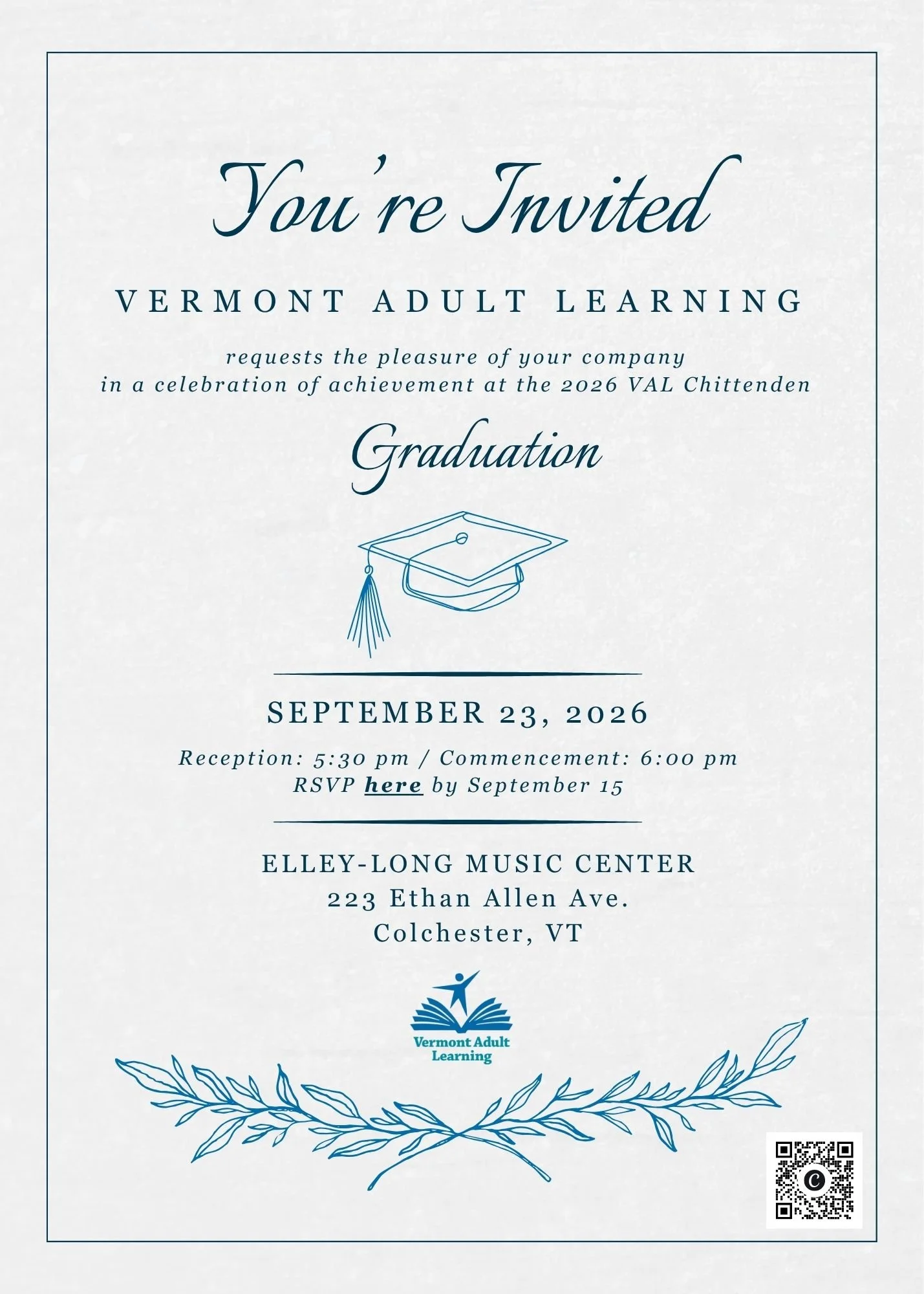 Vermont Adult Learning Invitation: Graduation (Incomplete/Event Work-in-Progress)
