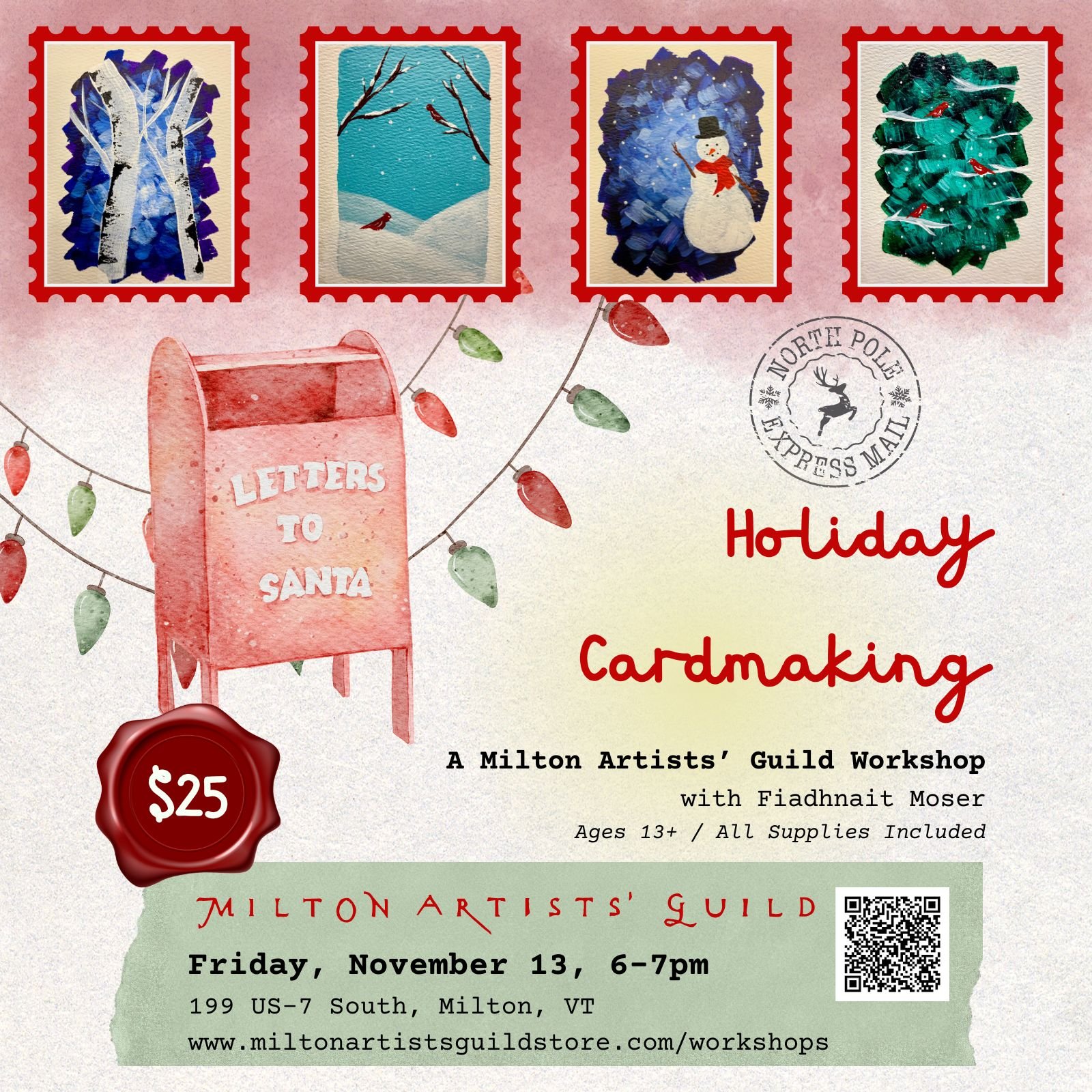 Milton Artists' Guild Nonprofit Flyer/Post: Holiday Cardmaking