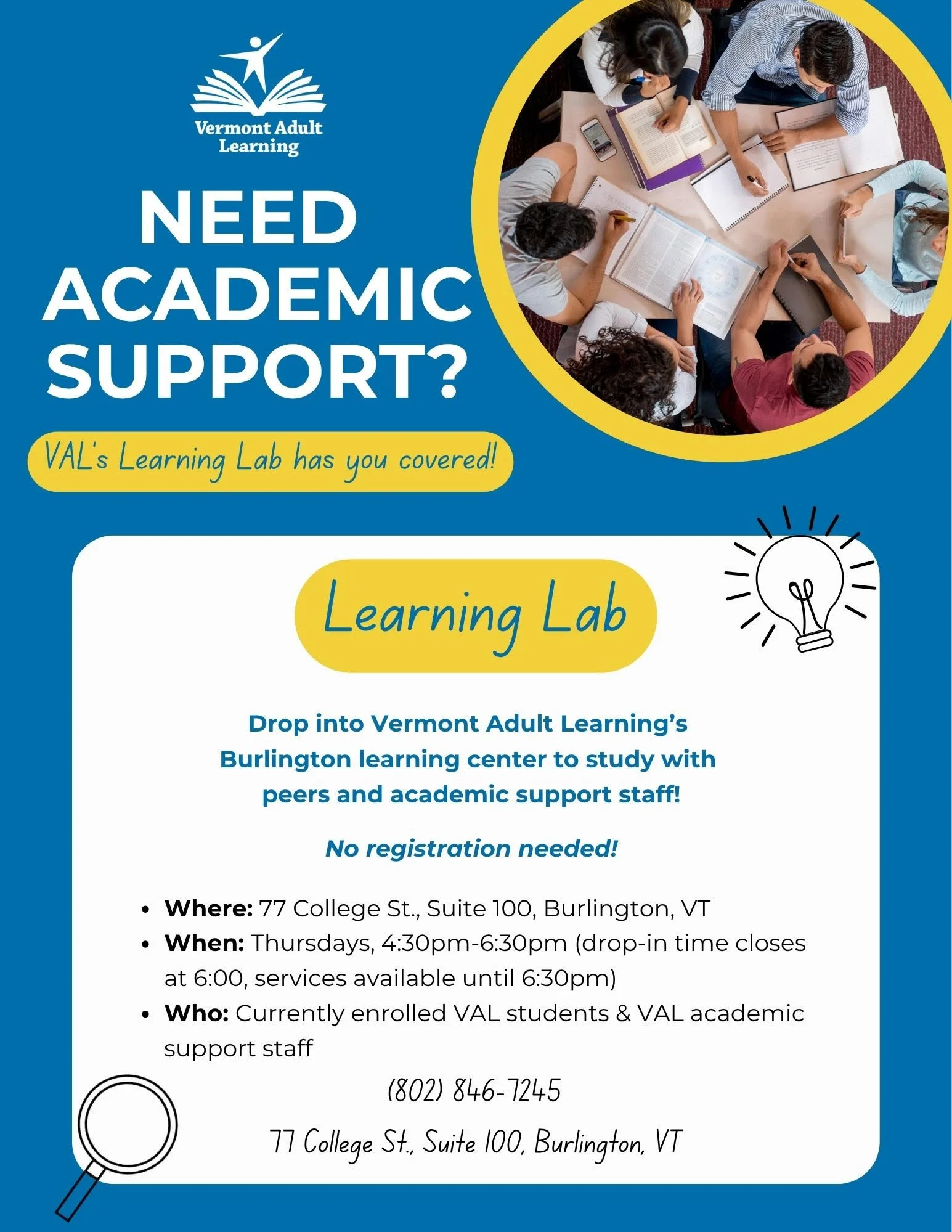 Vermont Adult Learning Programming Flyer: Learning Lab