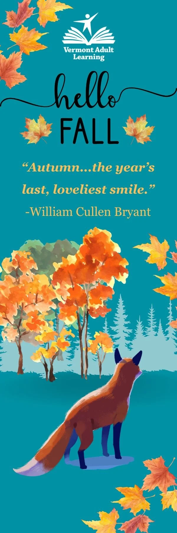 Vermont Adult Learning Nonprofit Educational Institution Seasonal Book Club Bookmark: September/October