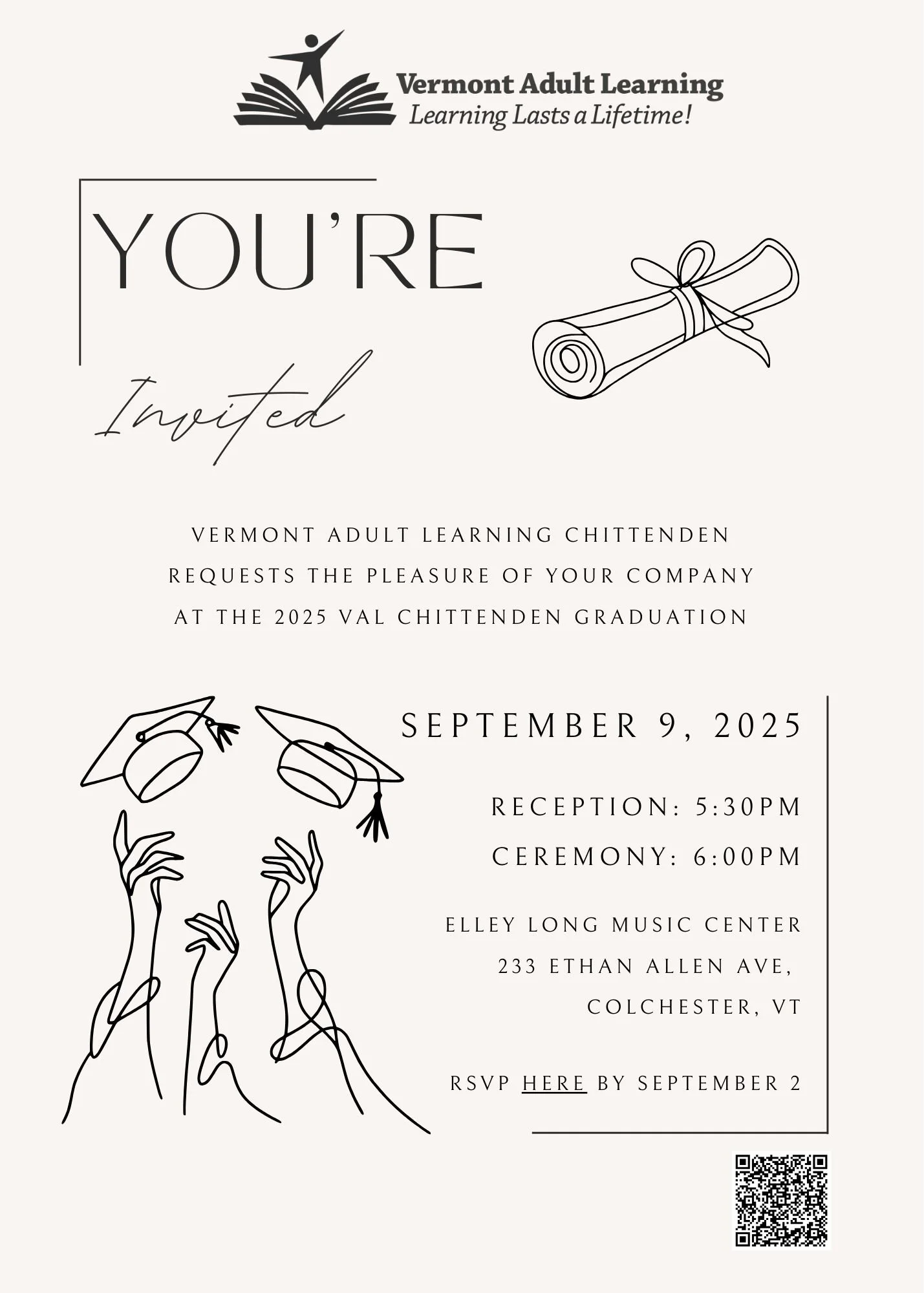 Vermont Adult Learning Graduation Invitation