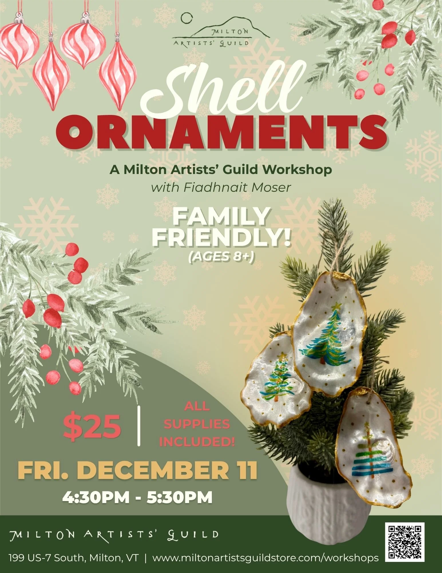 Milton Artists' Guild Nonprofit Flyer: Shell Ornaments Workshop