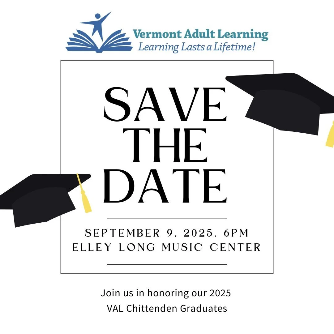 Vermont Adult Learning Graduation "Save the Date"