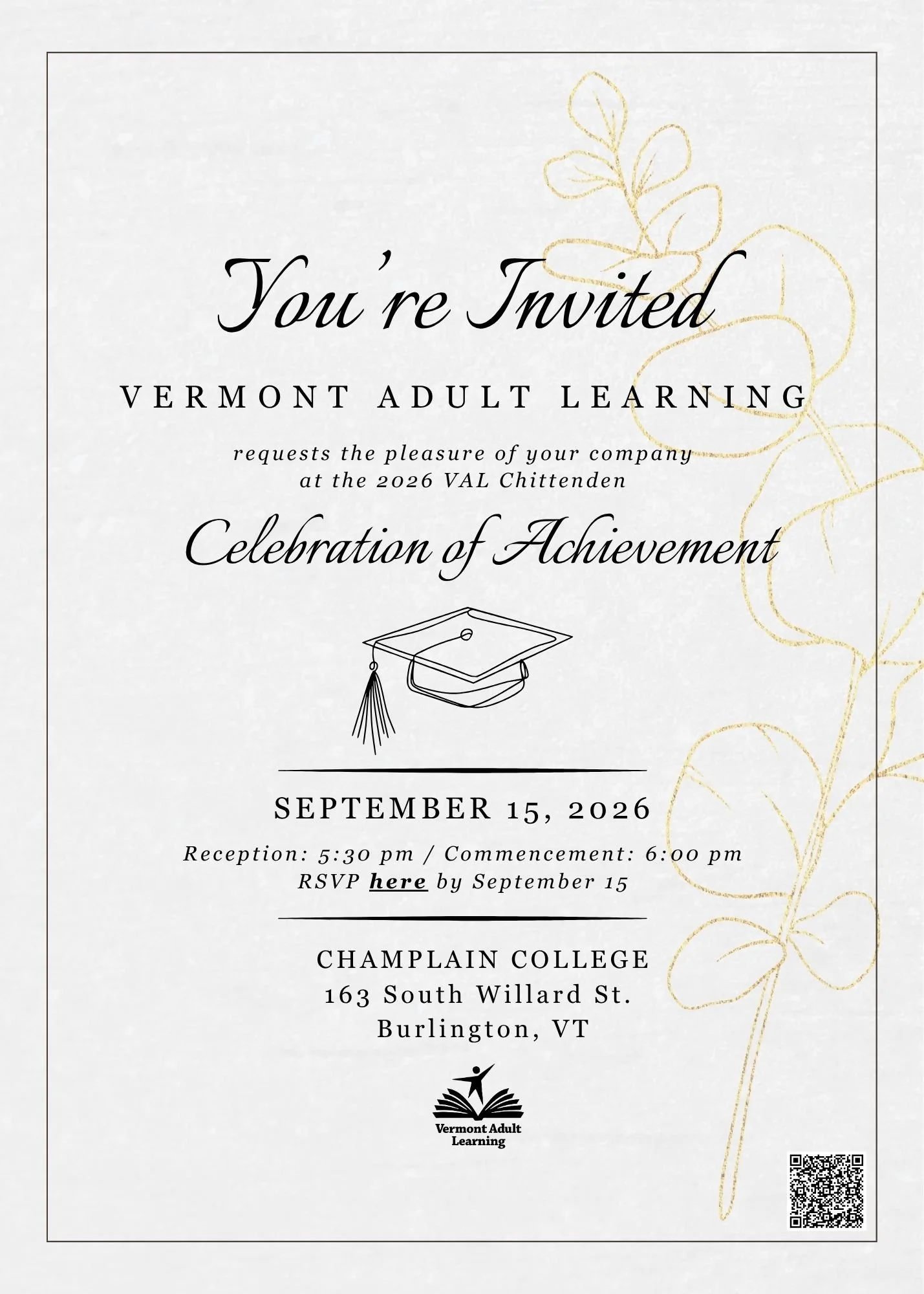Vermont Adult Learning Invitation: Graduation (Incomplete/Event Work-in-Progress)