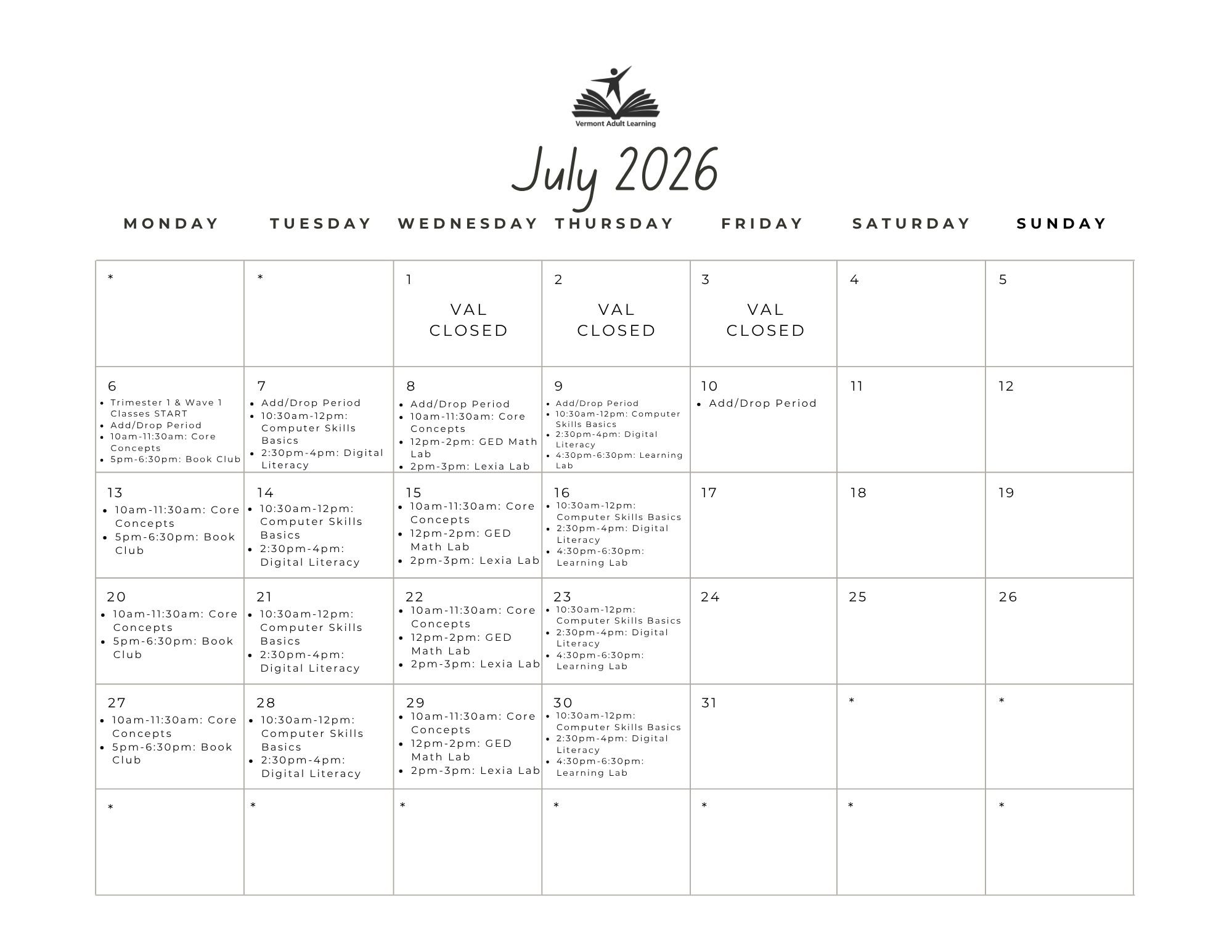 Nonprofit Educational Institution Client-Facing Calendar Communications by Fiadhnait Moser July Events