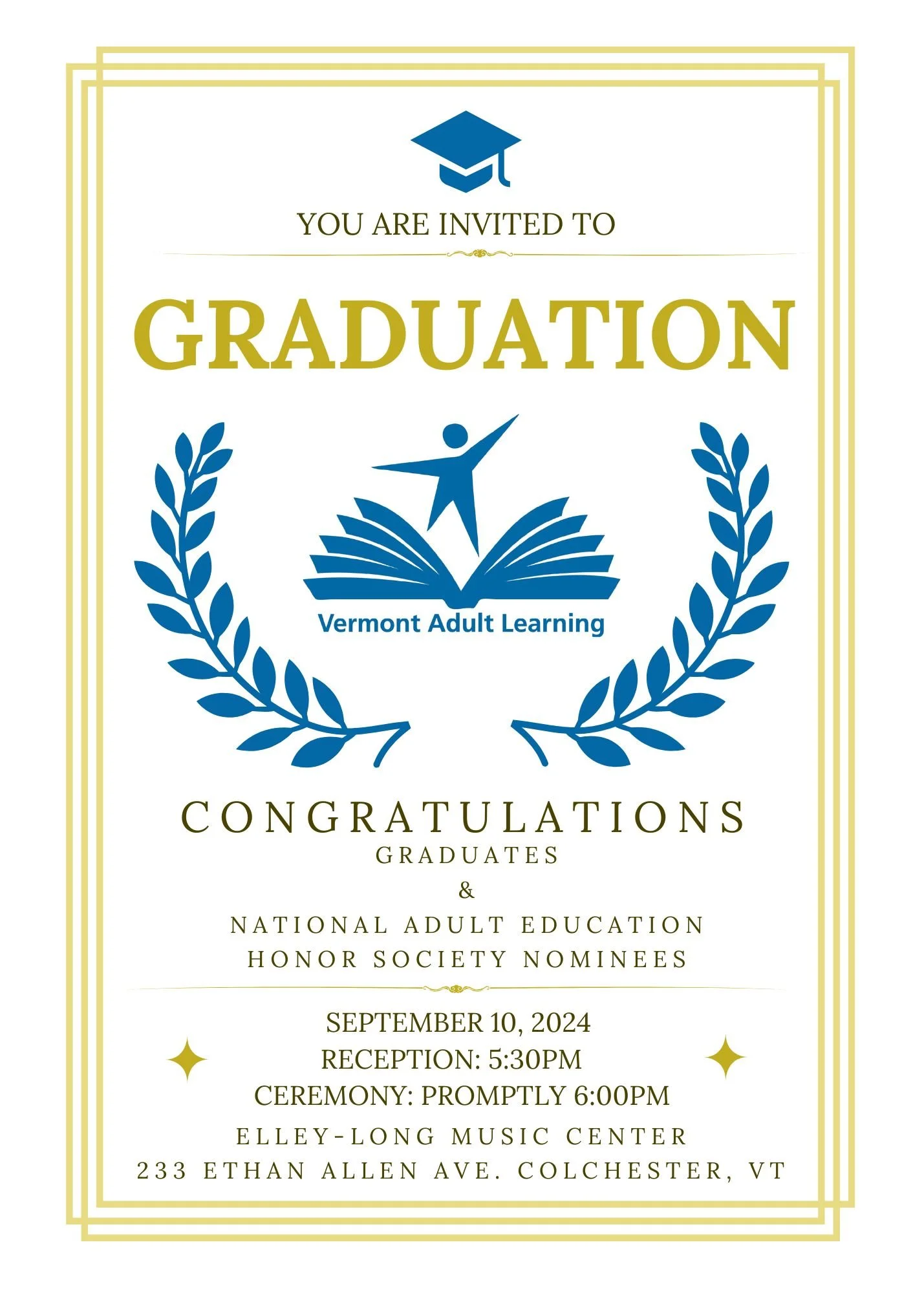 Vermont Adult Learning Graduation Invitation