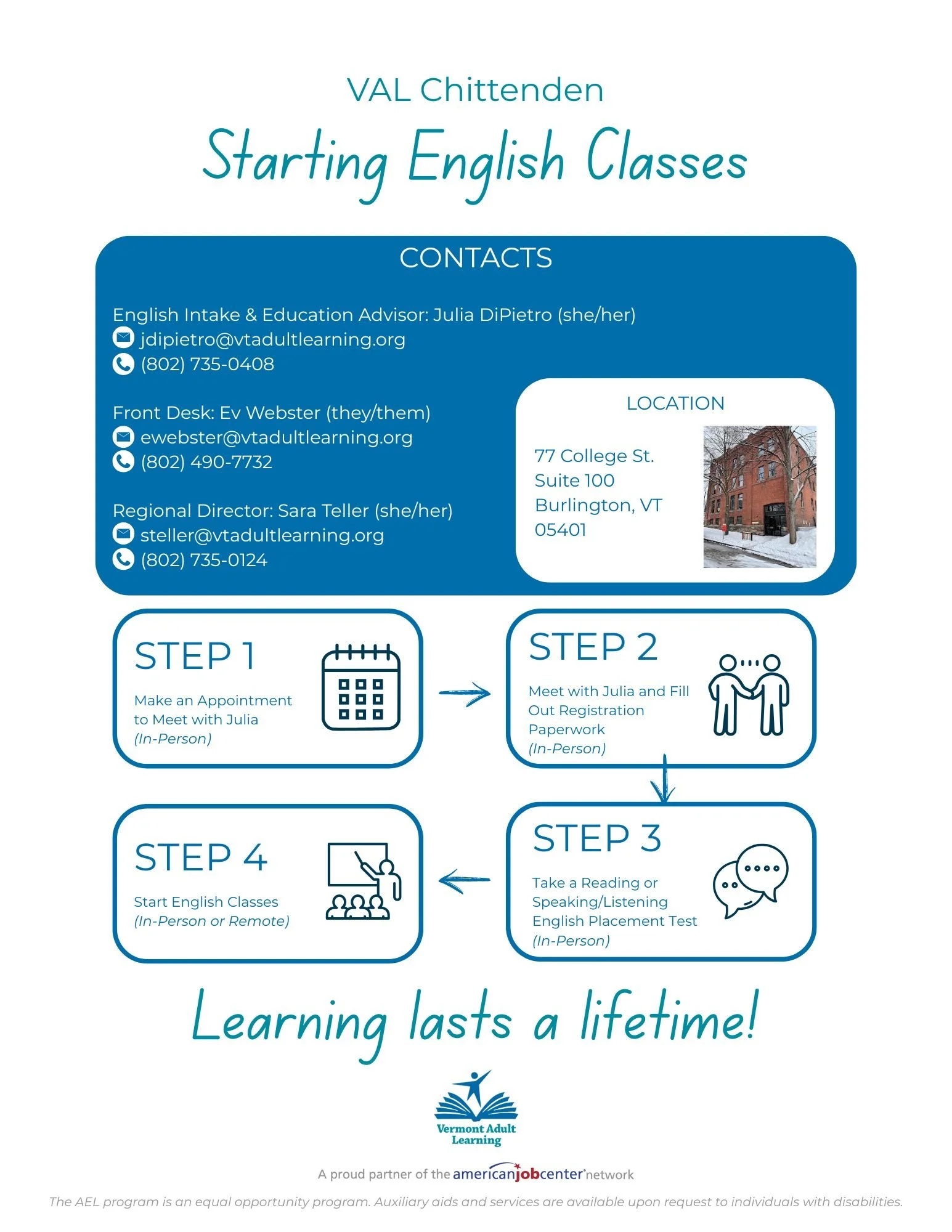 Vermont Adult Learning Nonprofit Educational Institution Client-Facing Communication for English Language Learners: Onboarding Guide