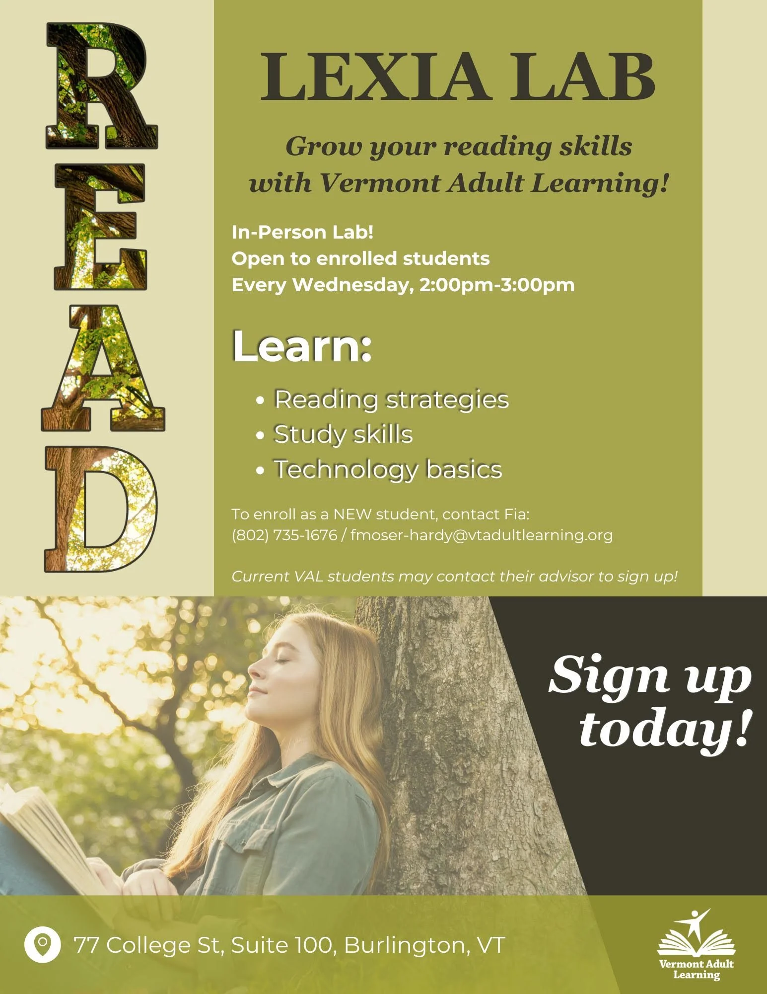 Vermont Adult Learning Nonprofit Educational Programming Flyer: Lexia Lab
