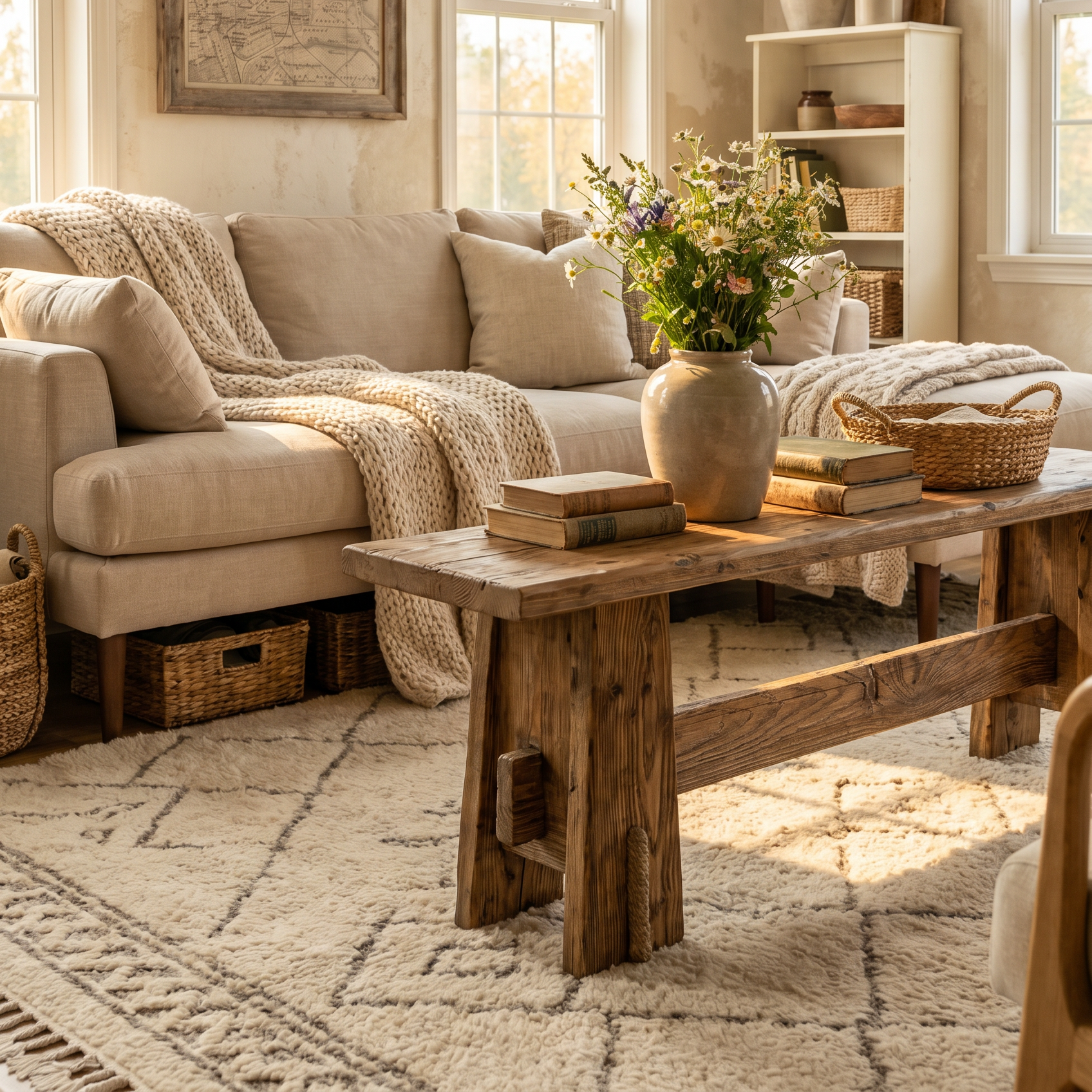 Solid Wood Bench, Farmhouse Entryway Bench