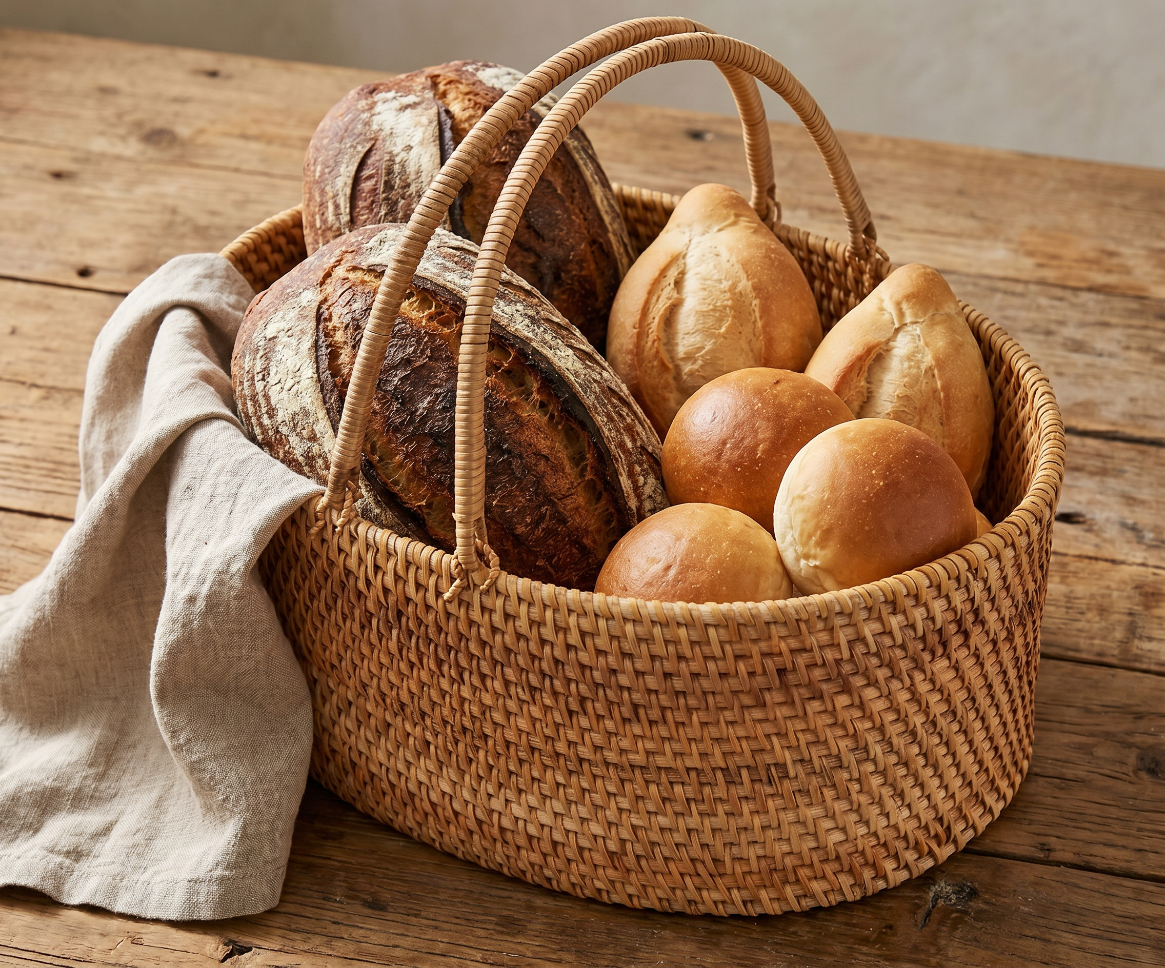 Handwoven Rattan Basket with Handle