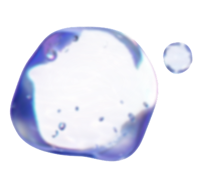 Close-up of a water droplet with a smaller droplet nearby, against a black background.