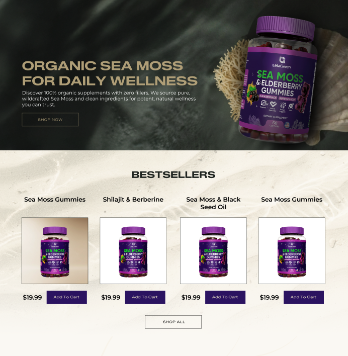 shopify web design for supplements brand