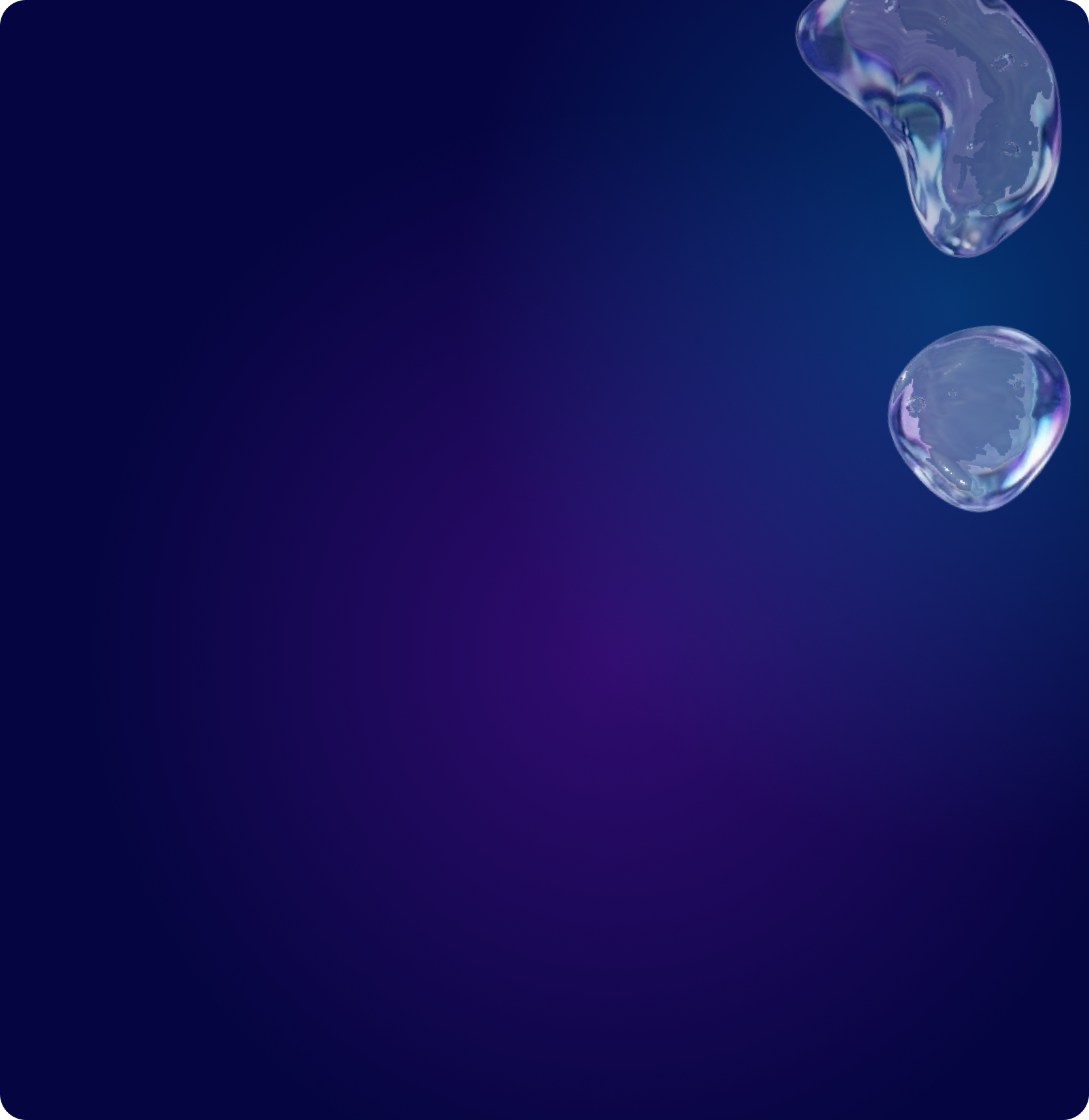 Close-up of a digital screen showing a gradient background with two floating, transparent, irregular-shaped objects in the upper right corner.