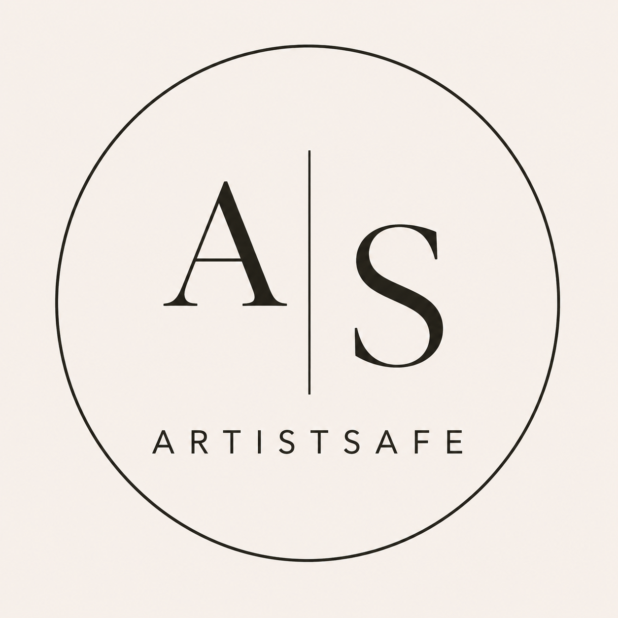 Logo with large letters 'A' and 'S' separated by a vertical line within a circular border, with the words 'ARTISTSAFE' below.
