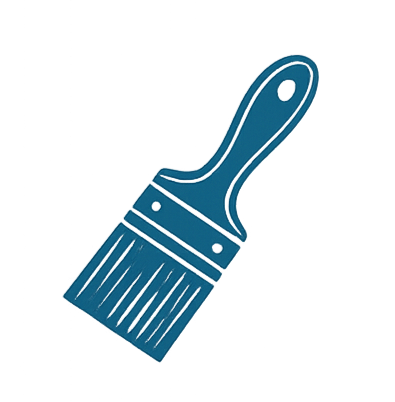 Blue paintbrush with a handle and bristles.