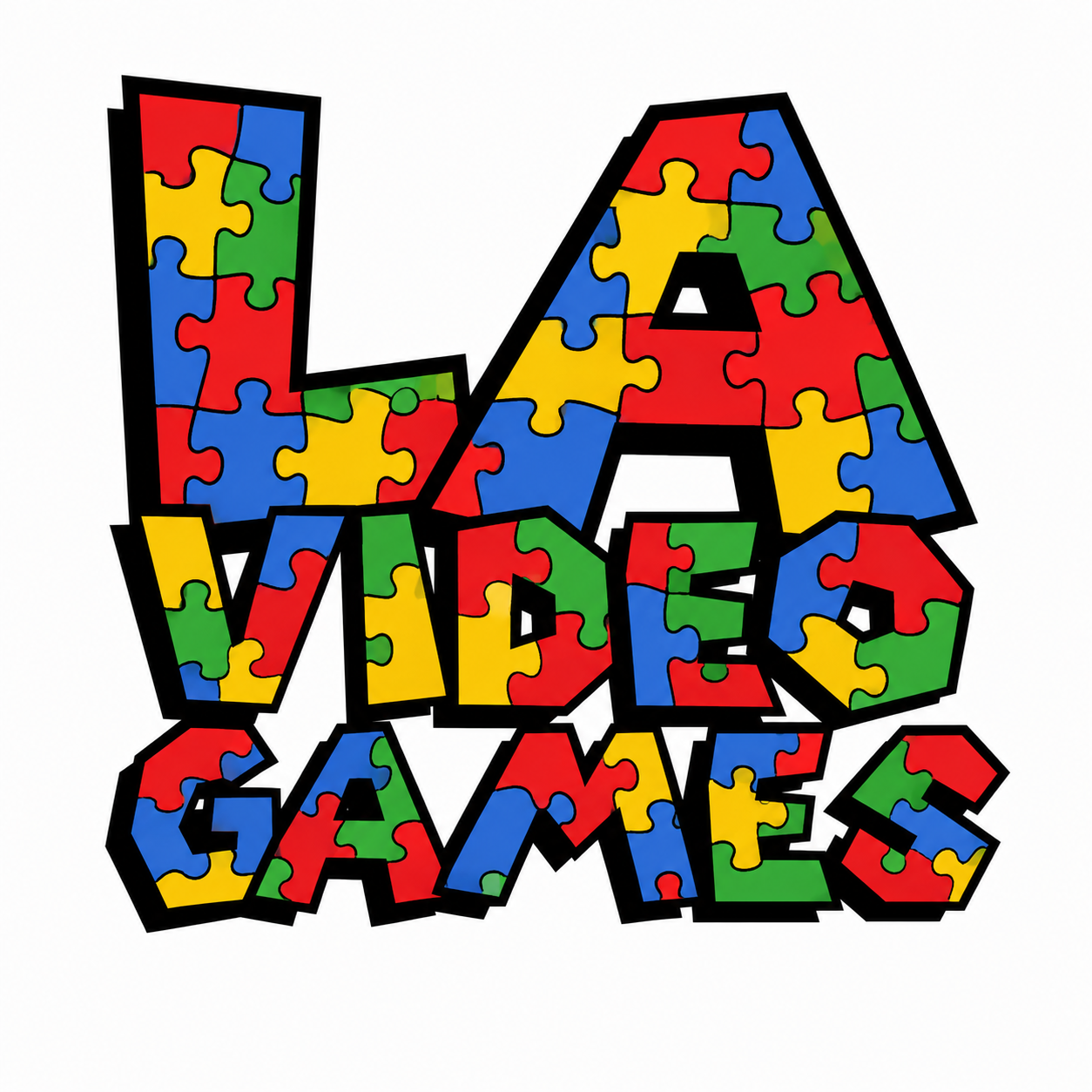 Colorful jigsaw puzzle letters spelling 'HAPPY JAMES' on a white background.