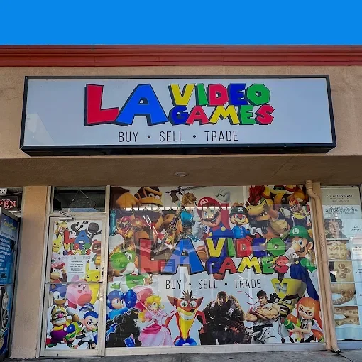 LA Video Games Sherman Oaks location featuring retro video games, Pokémon cards, collectibles, Nintendo, PlayStation, Xbox, and gaming merchandise in Los Angeles.