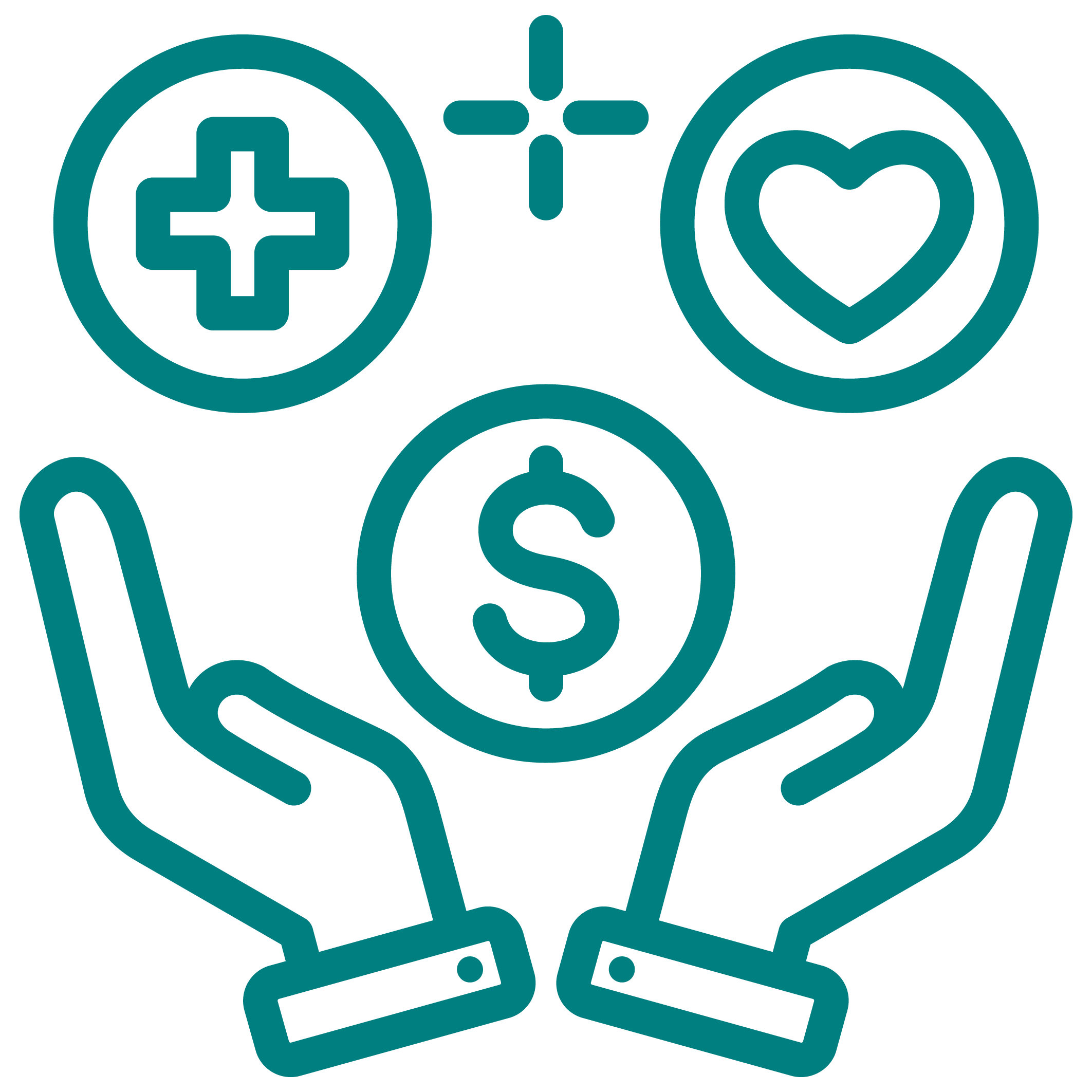 Illustration of medical symbols, including a cross and a heart, with a dollar sign in the center indicating healthcare costs or expenses.