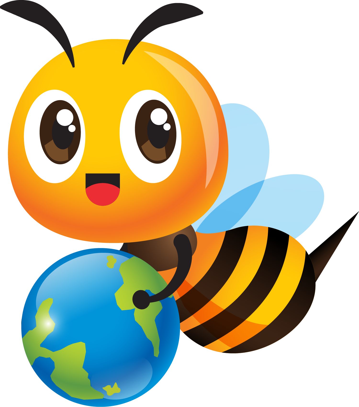 Cute cartoon bee holding a globe