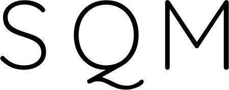 The letters SQM in black with space between each letter