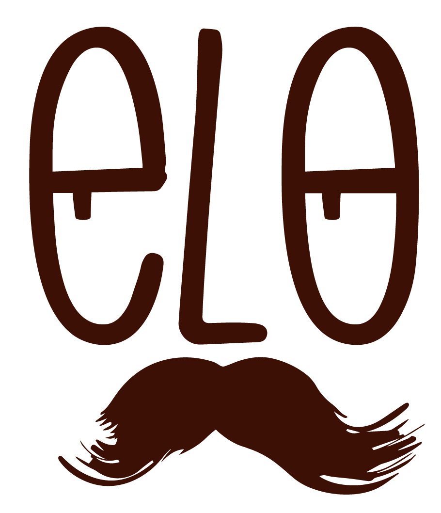 A stylized graphic of a face with glasses and a mustache, with the word 'ELO' written across the glasses chosen from the last 3 letters of Angelo.