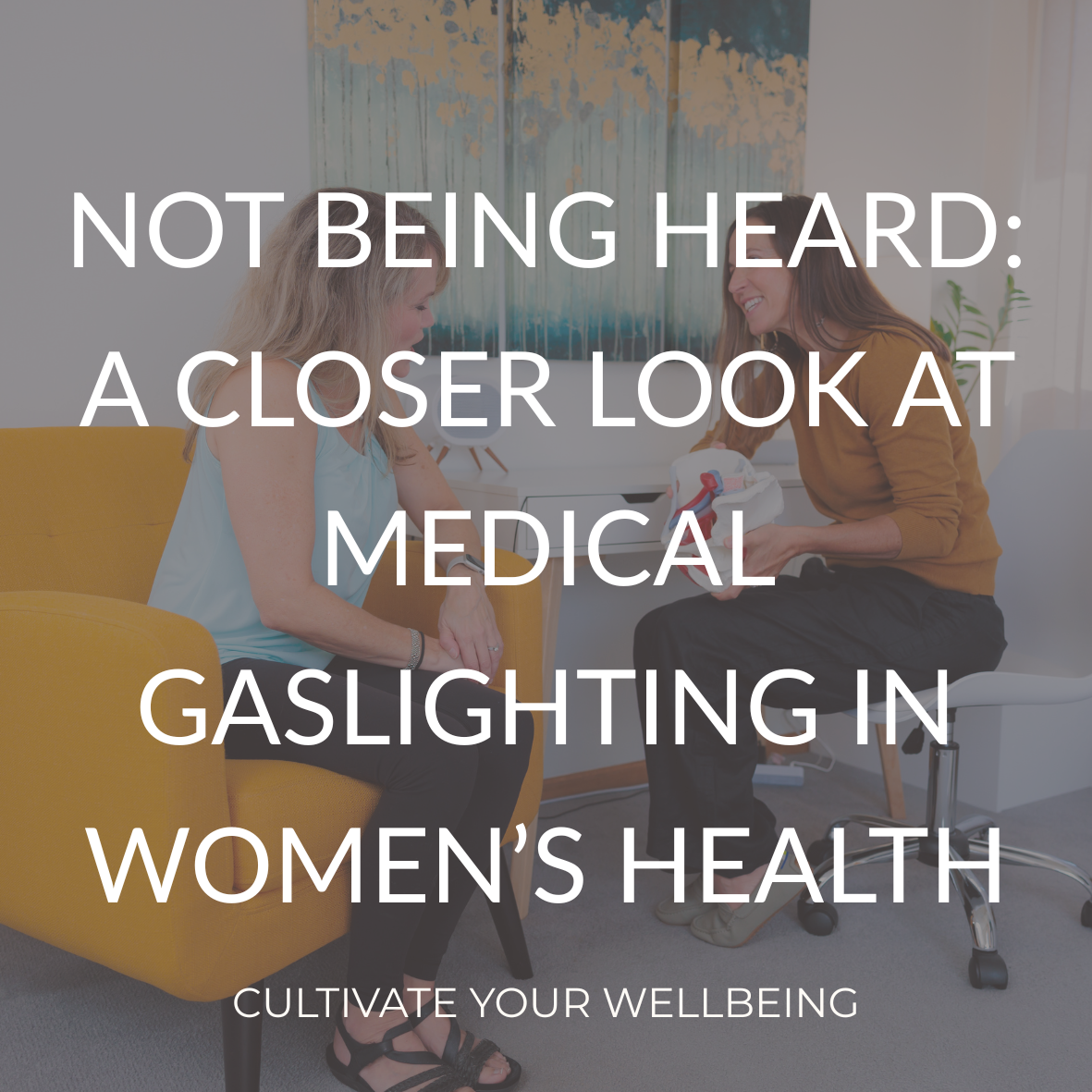 Pelvic health physical therapist with dark overlay and title text for a blog about medical gaslighting, women’s health, and advocating for care when symptoms are dismissed.