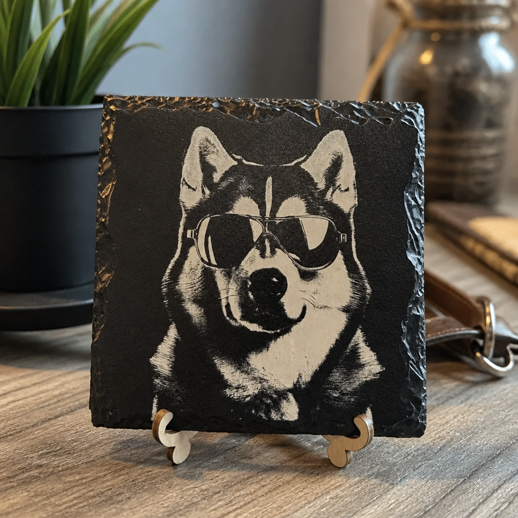 Custom Laser Engraved Square Slate Coaster – Personalized with Your Image