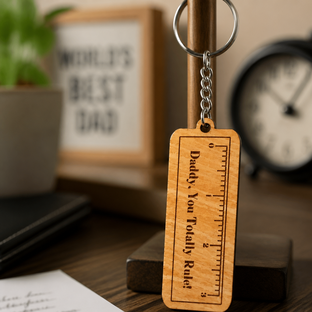 Daddy, You Totally Rule – Laser Engraved Wooden Ruler Keychain for Dad