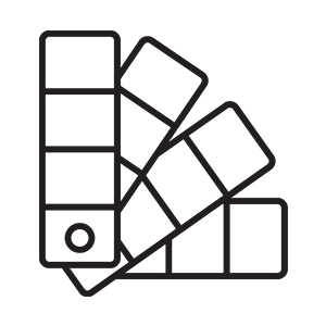 Color swatch sample with multiple small rectangular color chips in black outline