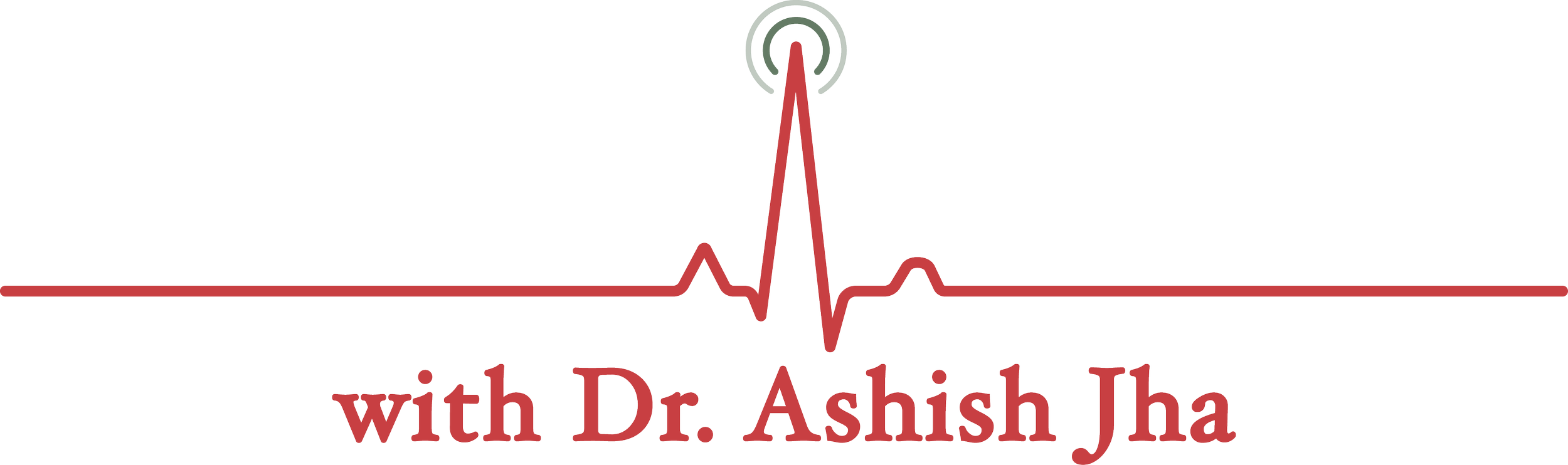 Logo for 'A Moment in Health with Dr. Ashish Jha' featuring a stylized heartbeat line and radio signal icon.