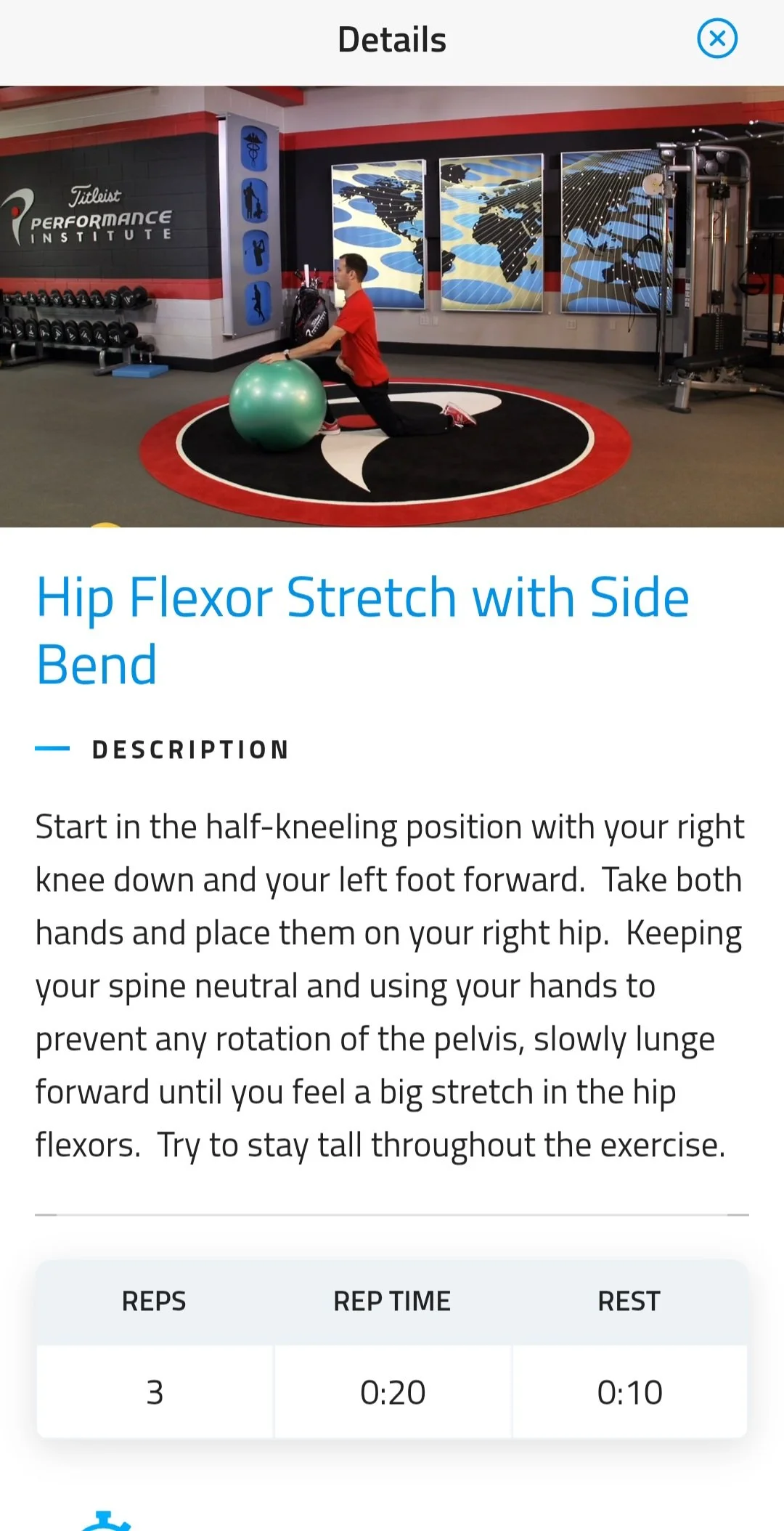 Every exercise has a clear and detailed video with descriptions and parameters. 