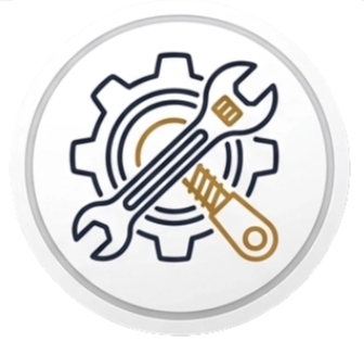 Gear icon with screwdriver and wrench crossing inside, representing tools or settings.