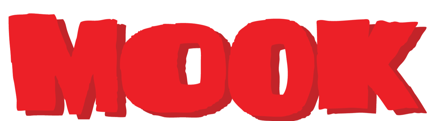 Bold red text spelling out the word "MOOK" on a transparent background.