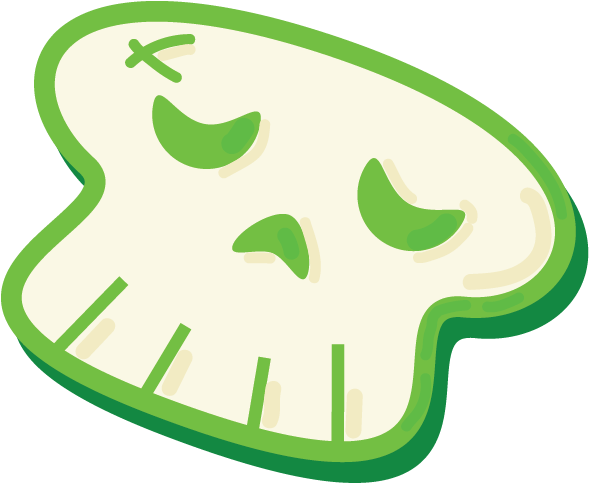 Cartoon illustration of a green and white brain with a sleepy facial expression, closed eyes, and a small green mouth.