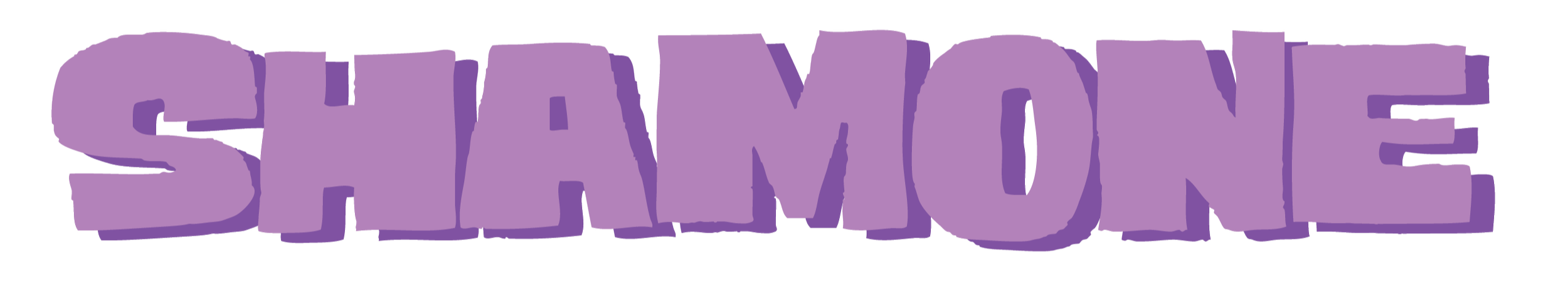 Large purple text spelling 'SHAMONE' in a comic style.