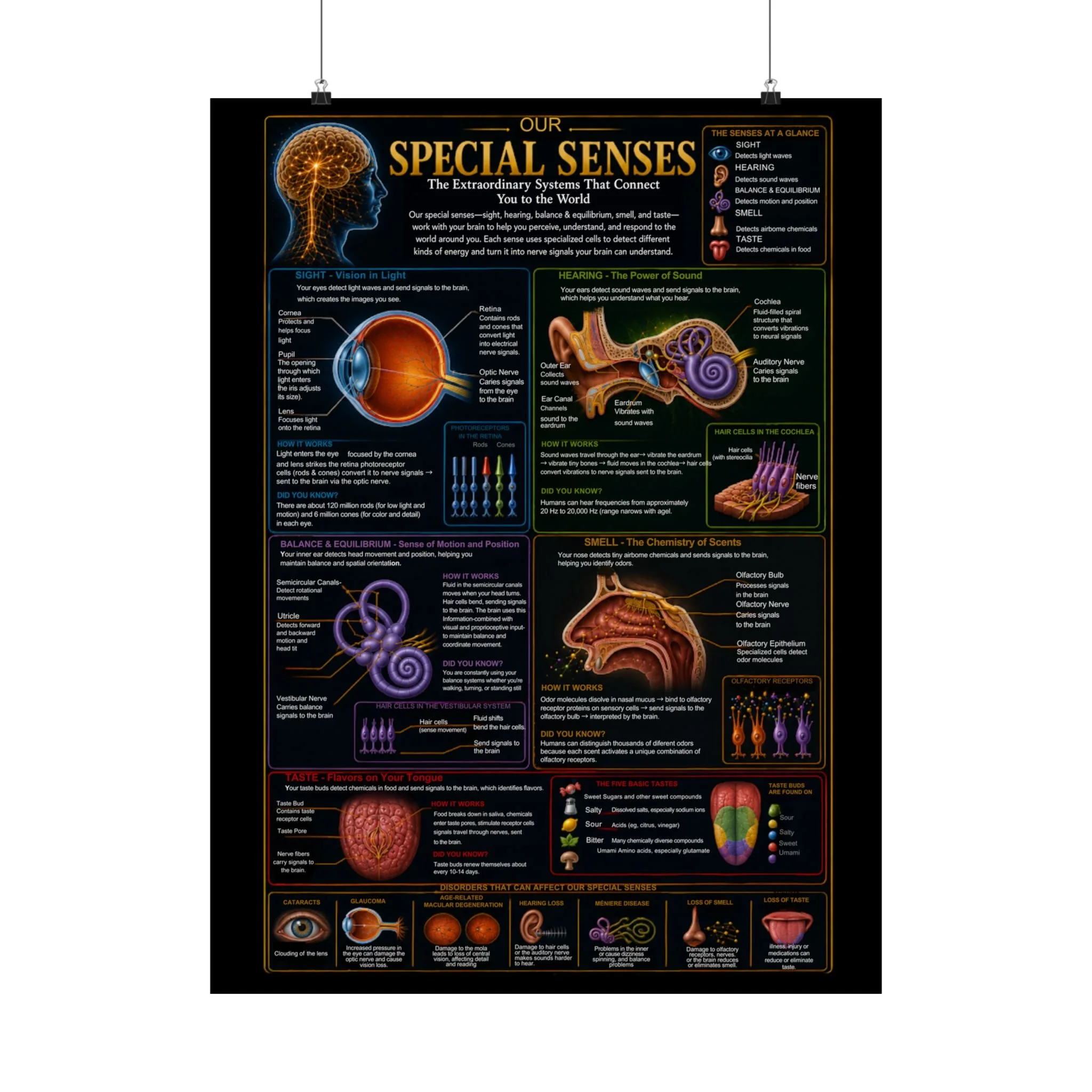 Special Senses Digital Educational Poster | Printable Human Anatomy Chart | Vision, Hearing, Taste, Smell & Balance | NeuroKind