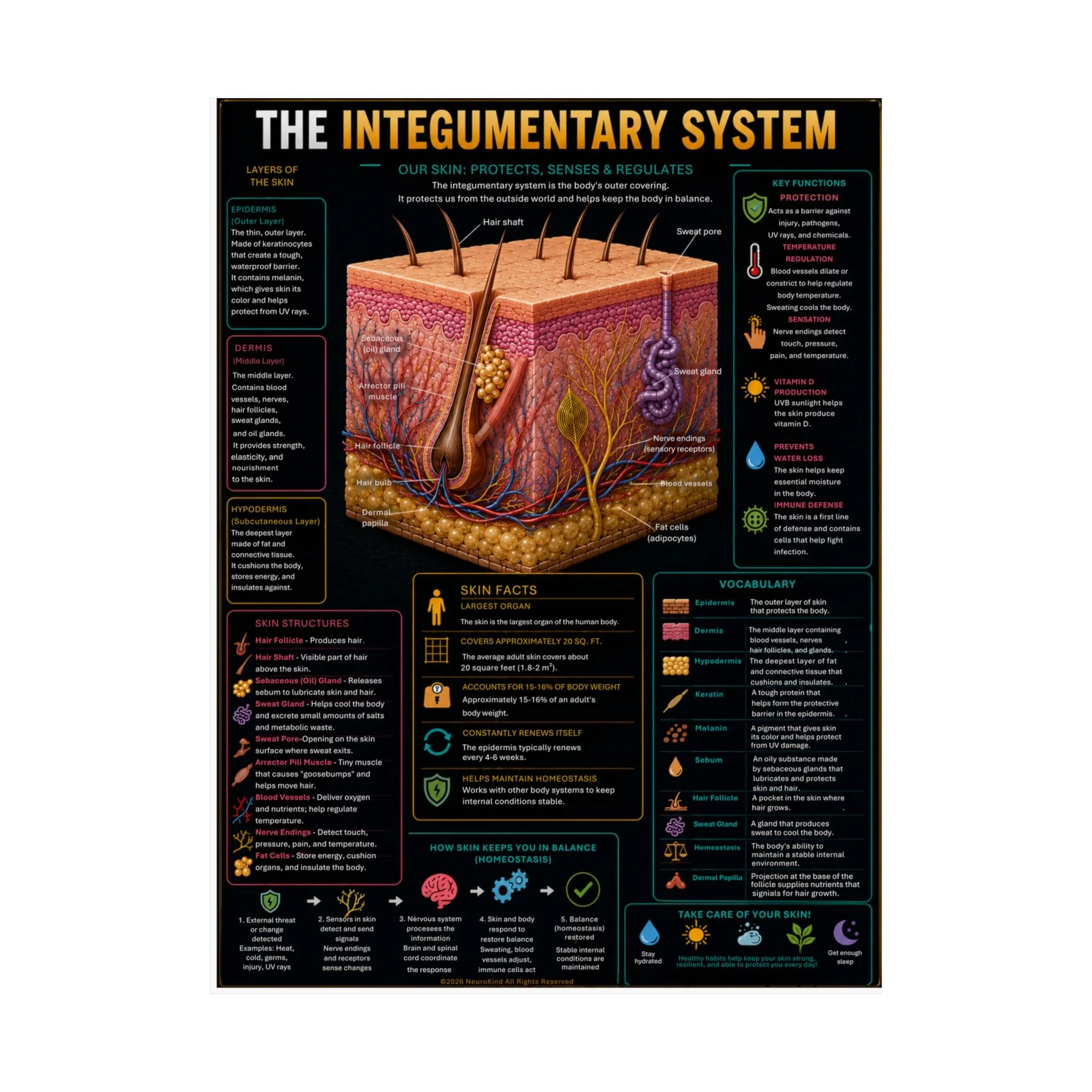The Integumentary System Digital Educational Poster | Human Skin Anatomy | Printable Science Wall Art | Homeschool & Classroom STEM Download | NeuroKind