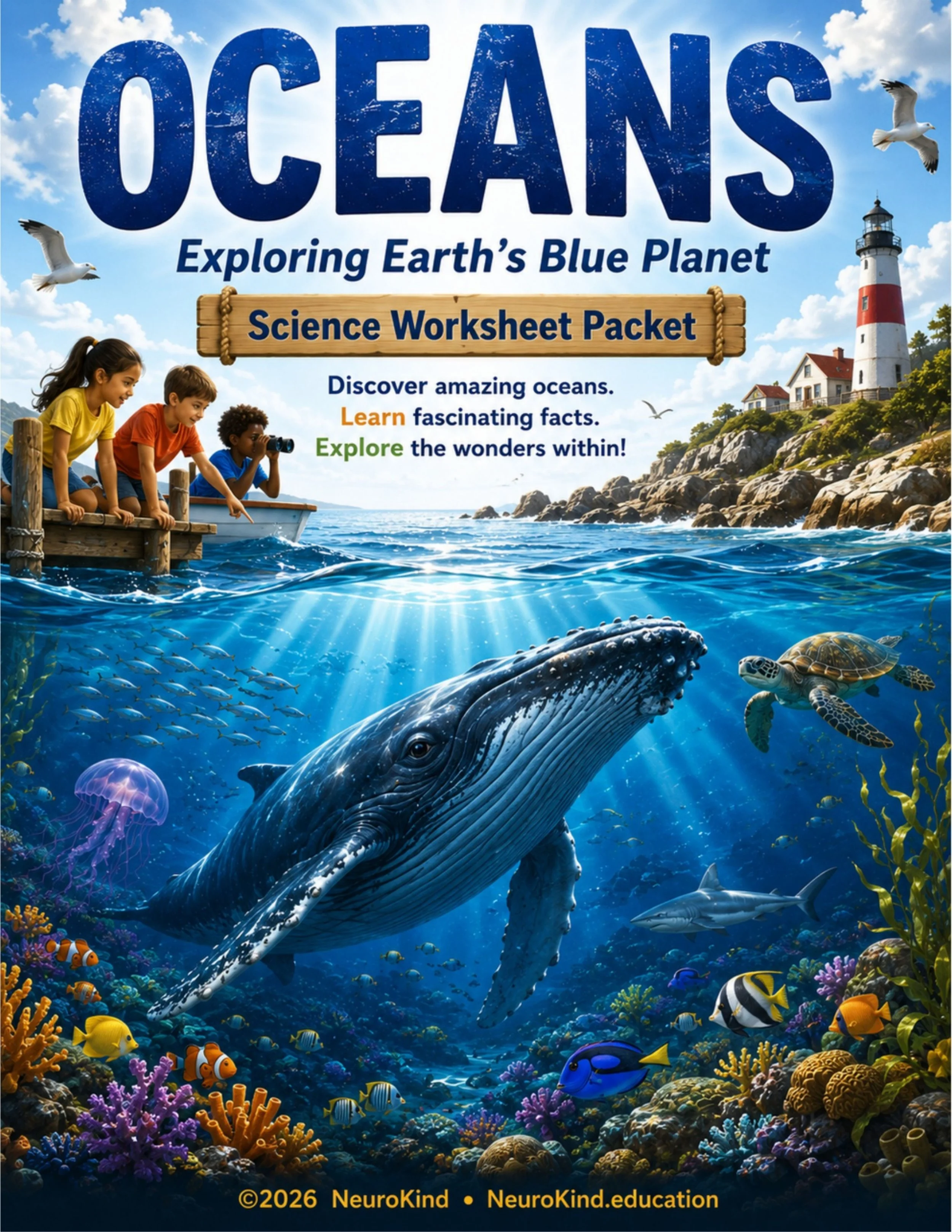 NeuroKind Oceans Science Workbook | 30-Page Printable Learning Activity Pack | Digital Download