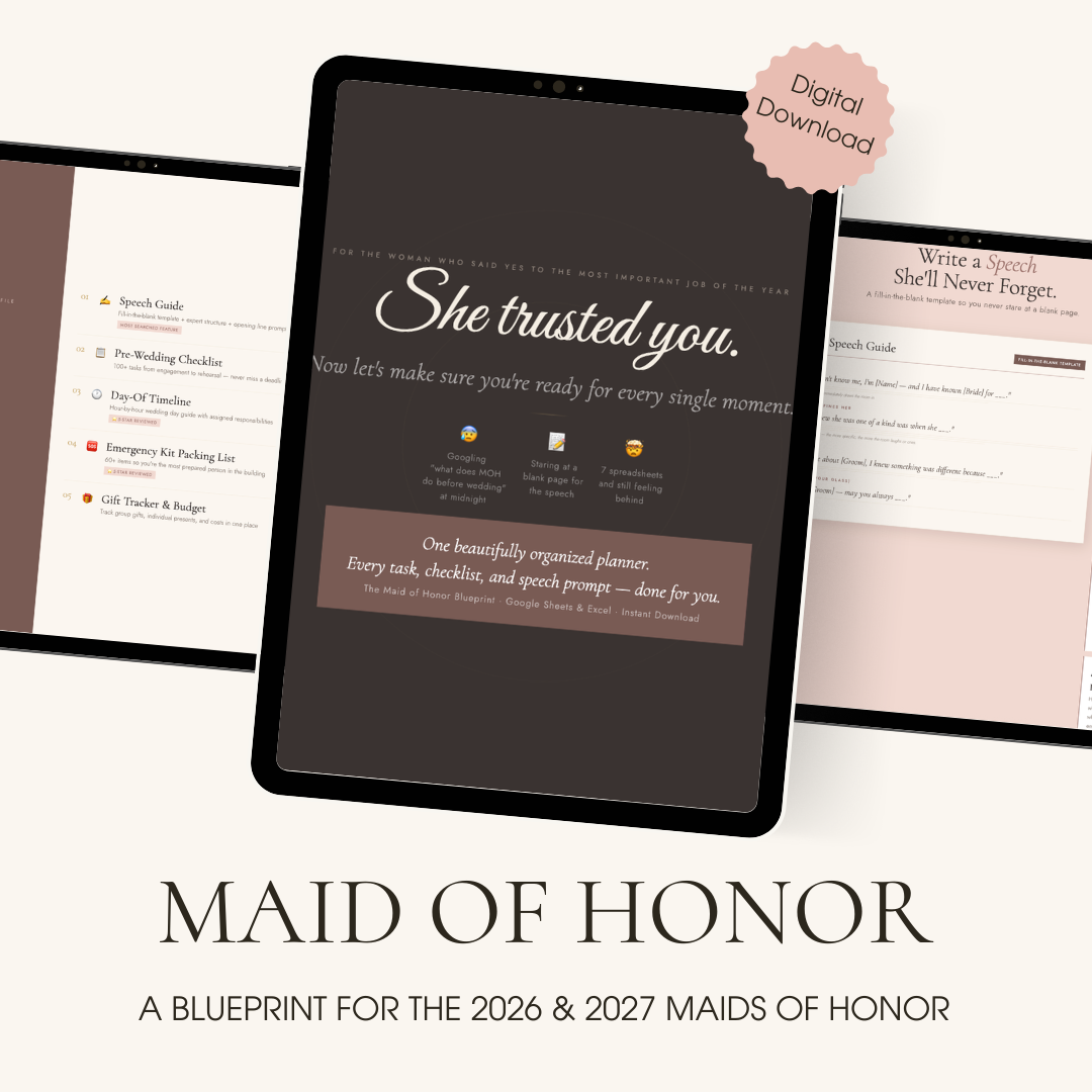 Maid of Honor Blueprint — MOH Speech Guide, Planner & Day-Of Checklist | Gift for MOH | Google Sheets Excel | Digital Download