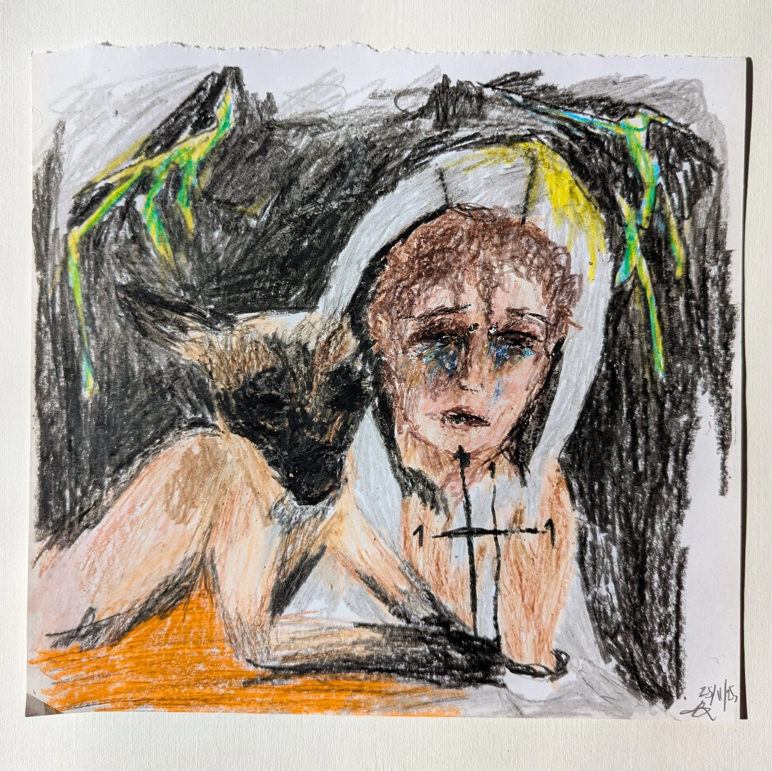 'Hugo's Guidance through Lightning' - 
Crayon and graphite on paper
