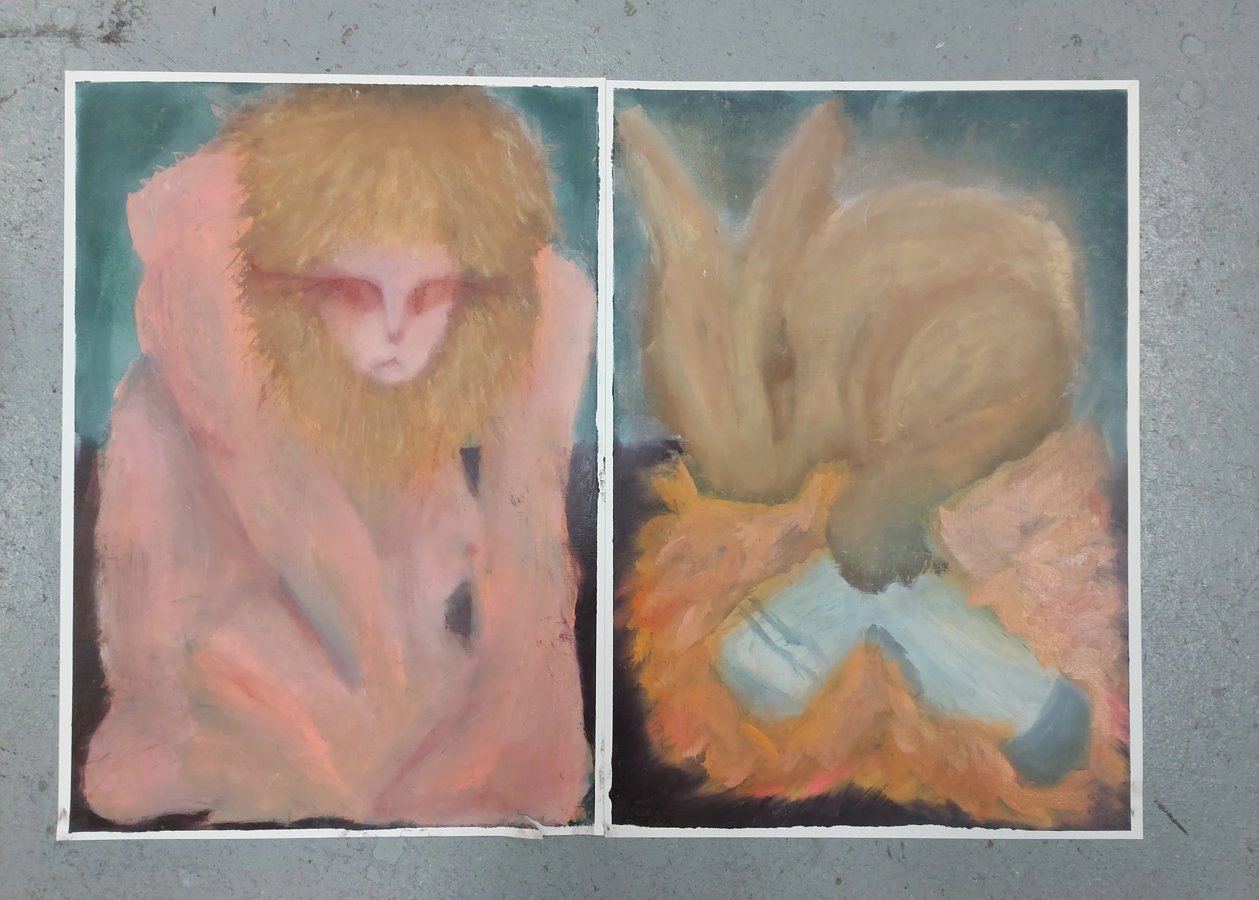 Untitled -
Oil on Paper
Diptych of two a2's