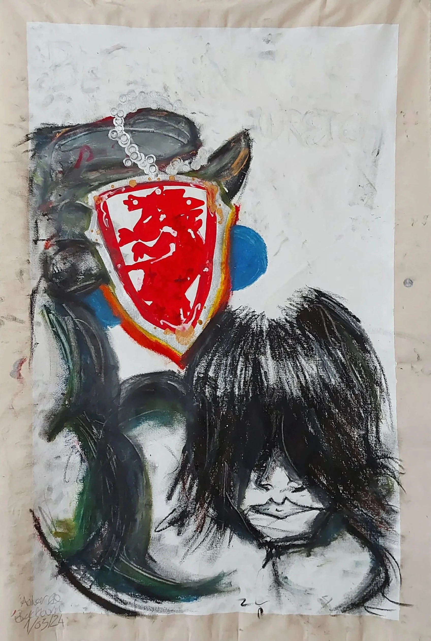 'Blest, Noble Wretch' - 
Oil pastel, acrylic & ink on calico