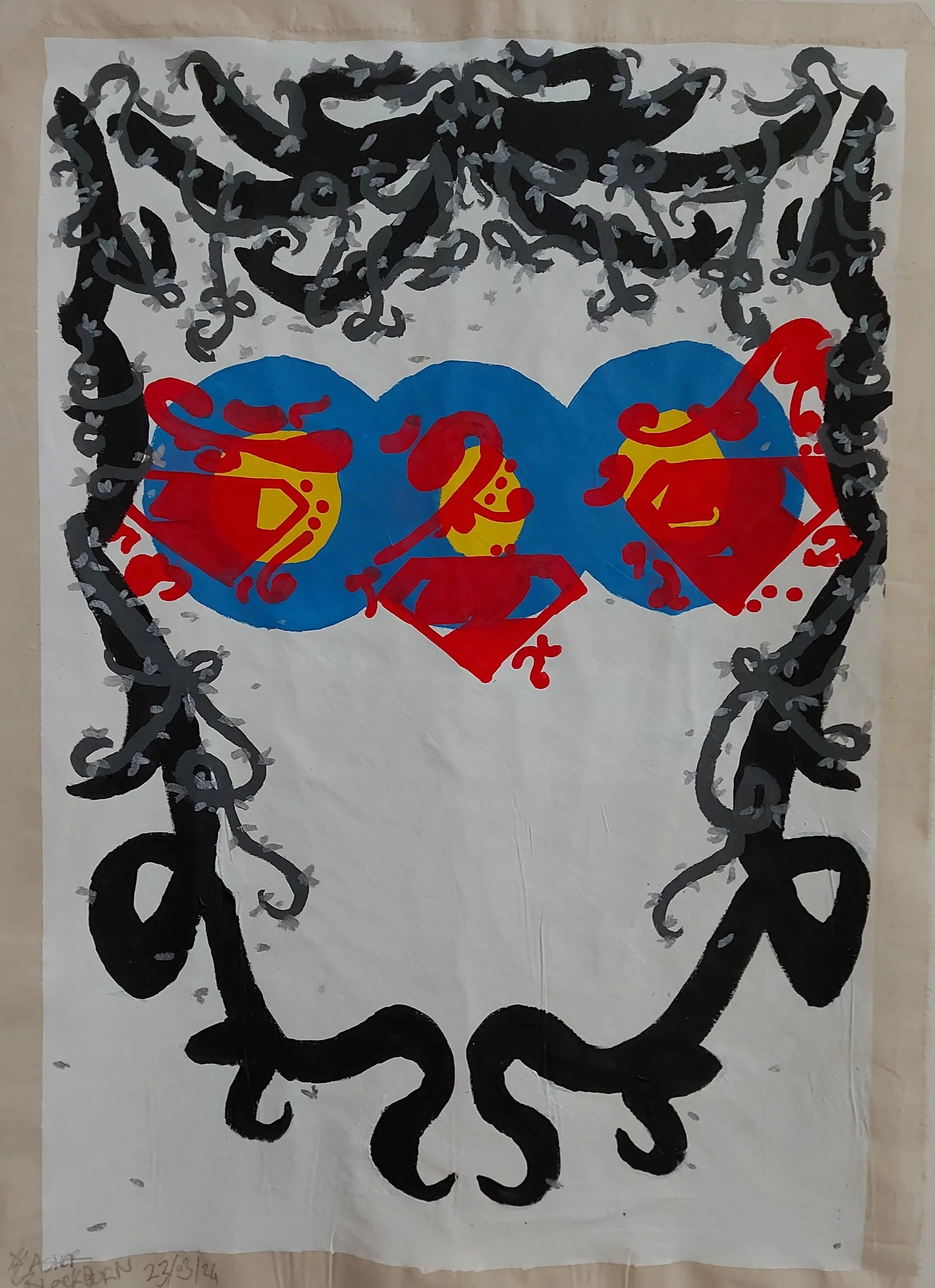 'Super Counted Crest' - 
Acrylic and Marker on Calico